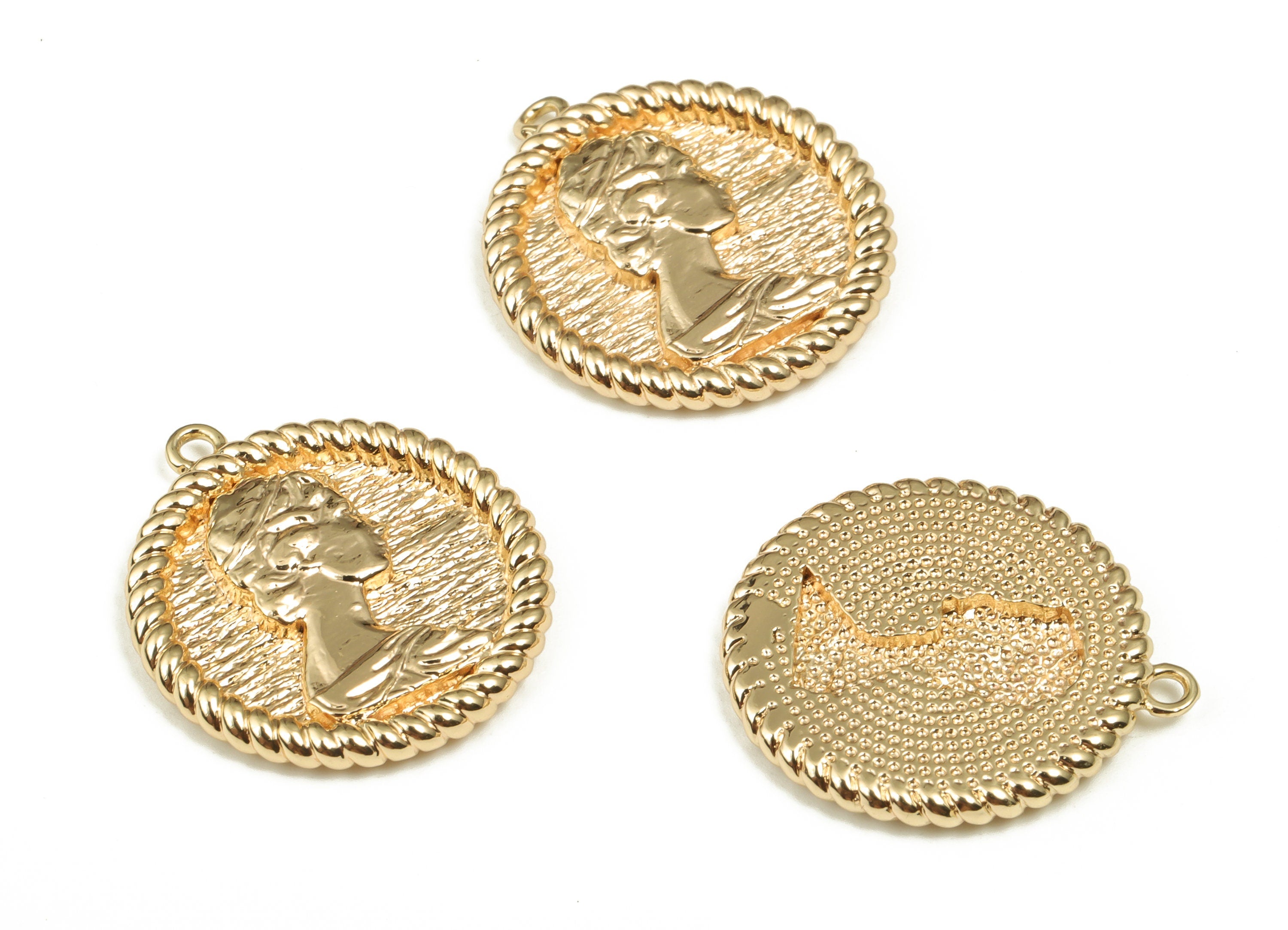 Brass Round Earring Charms - Gold Saint Pendant - 18K Real Gold Plated Brass - Jewelry Making Supplies - 20.04x18.01x2.35mm - RGP3588 - DOMEDBAZAAR