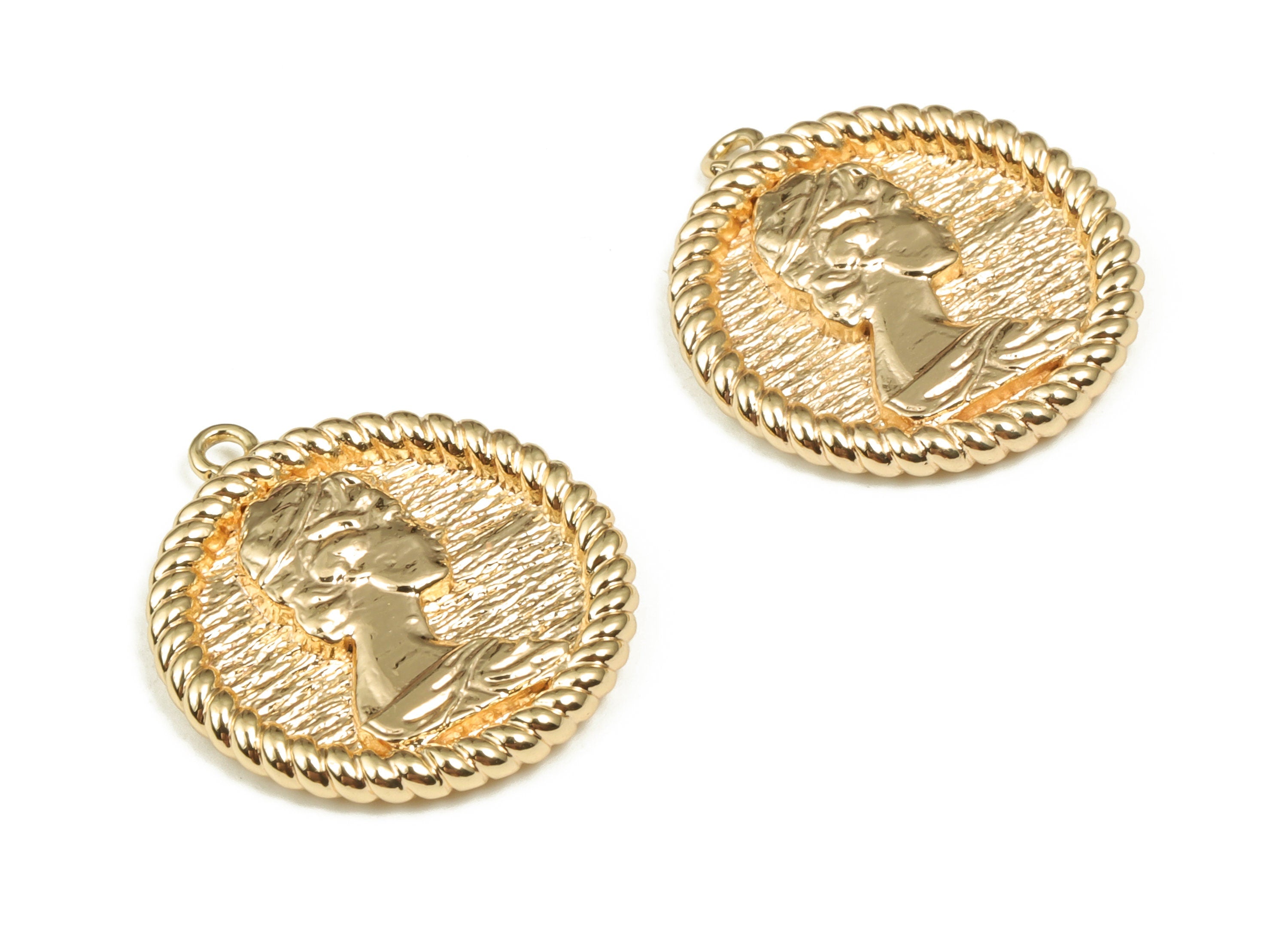 Brass Round Earring Charms - Gold Saint Pendant - 18K Real Gold Plated Brass - Jewelry Making Supplies - 20.04x18.01x2.35mm - RGP3588 - DOMEDBAZAAR