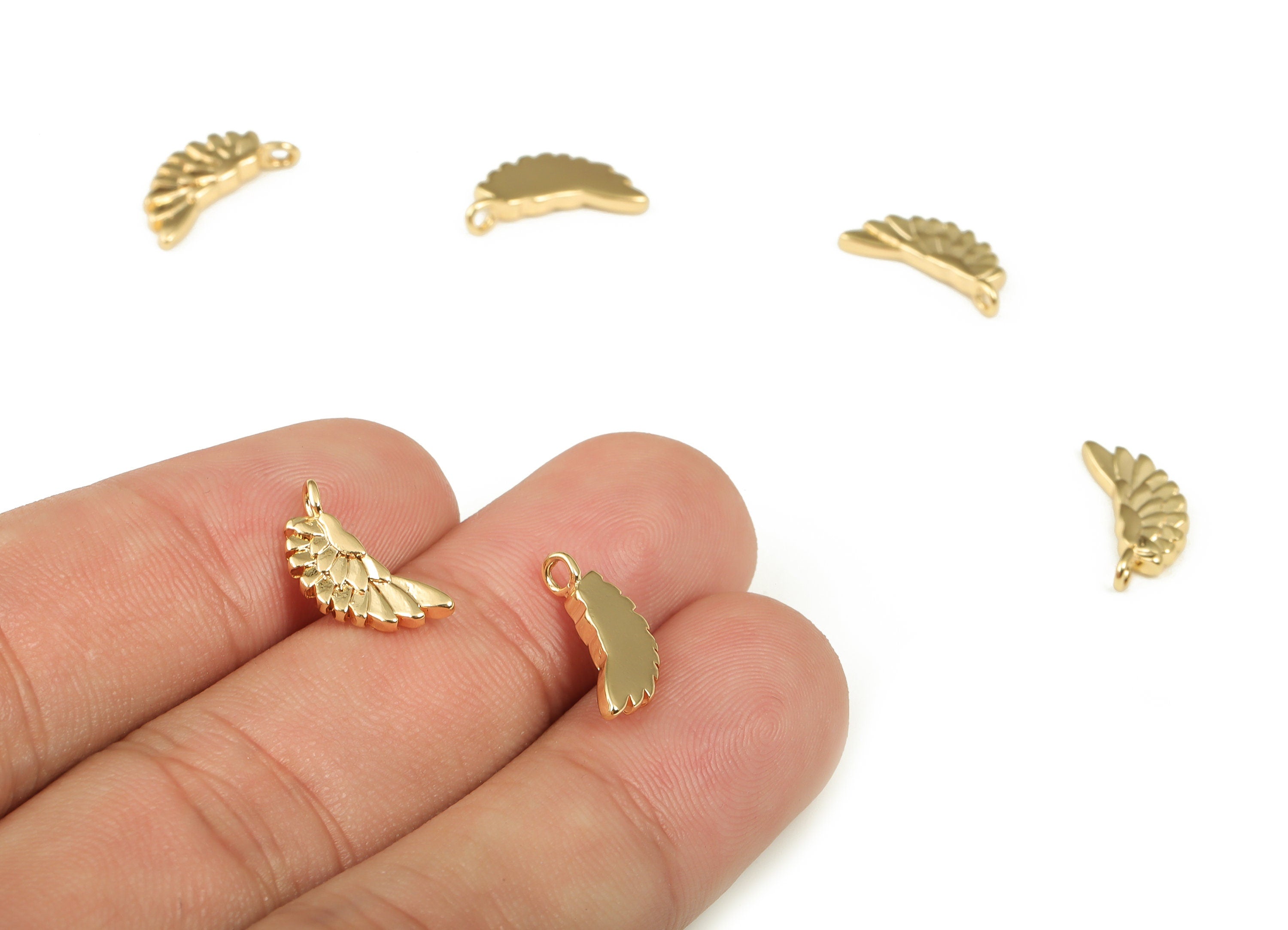 Brass Wing Earring Charms - Gold Wing Pendant - 18K Real Gold Plated Brass - Jewelry Making Supplies - 14.26x6.72x1.51mm - RGP4015 - DOMEDBAZAAR