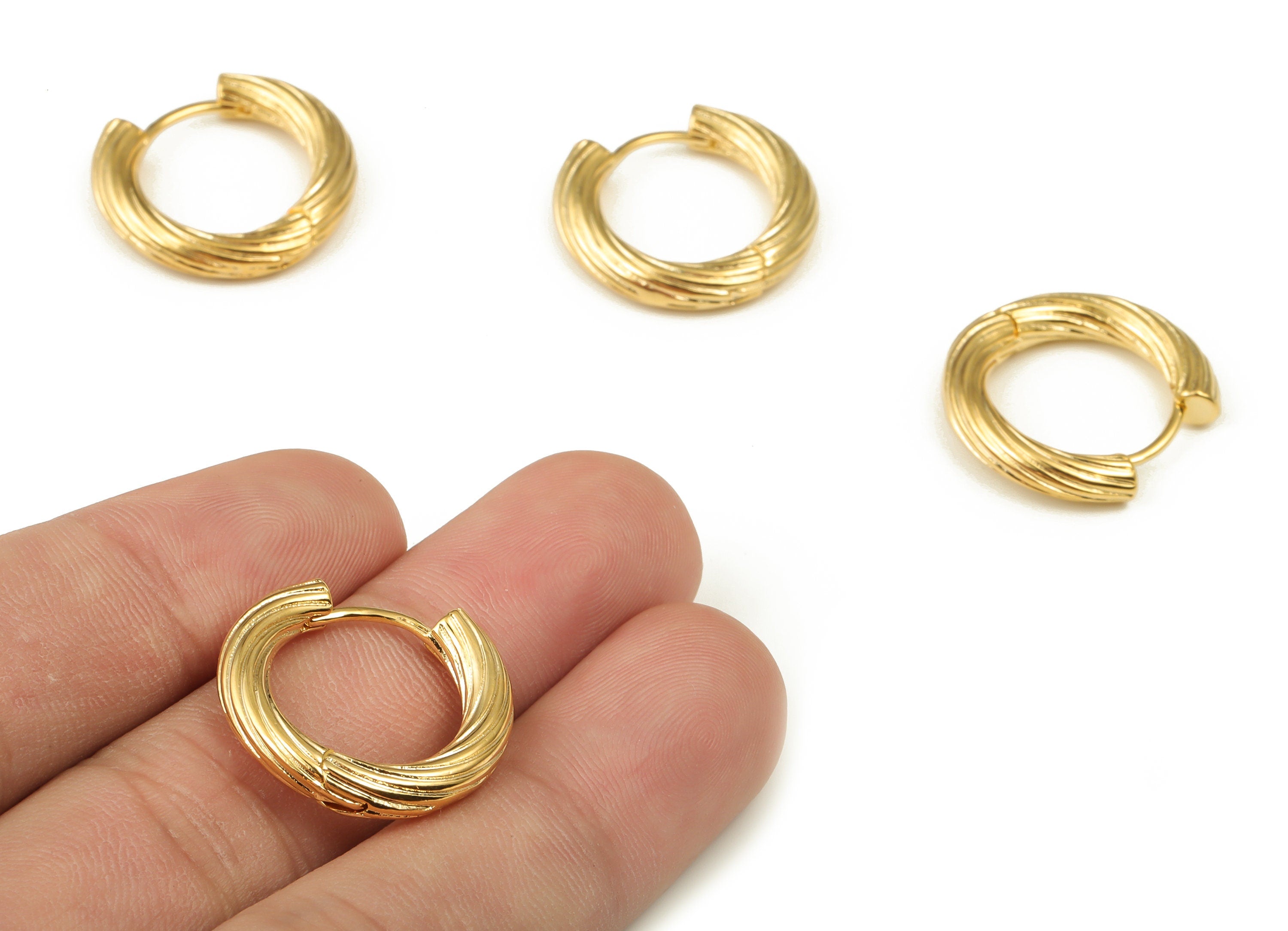 Brass Wave Rounded Hoop Earrings - Huggie Earrings - 18k Gold One Touch Lever Rounded Hoop - Jewelry Supplies -21.59x21.05x3.88mm- RGP4019 - DOMEDBAZAAR