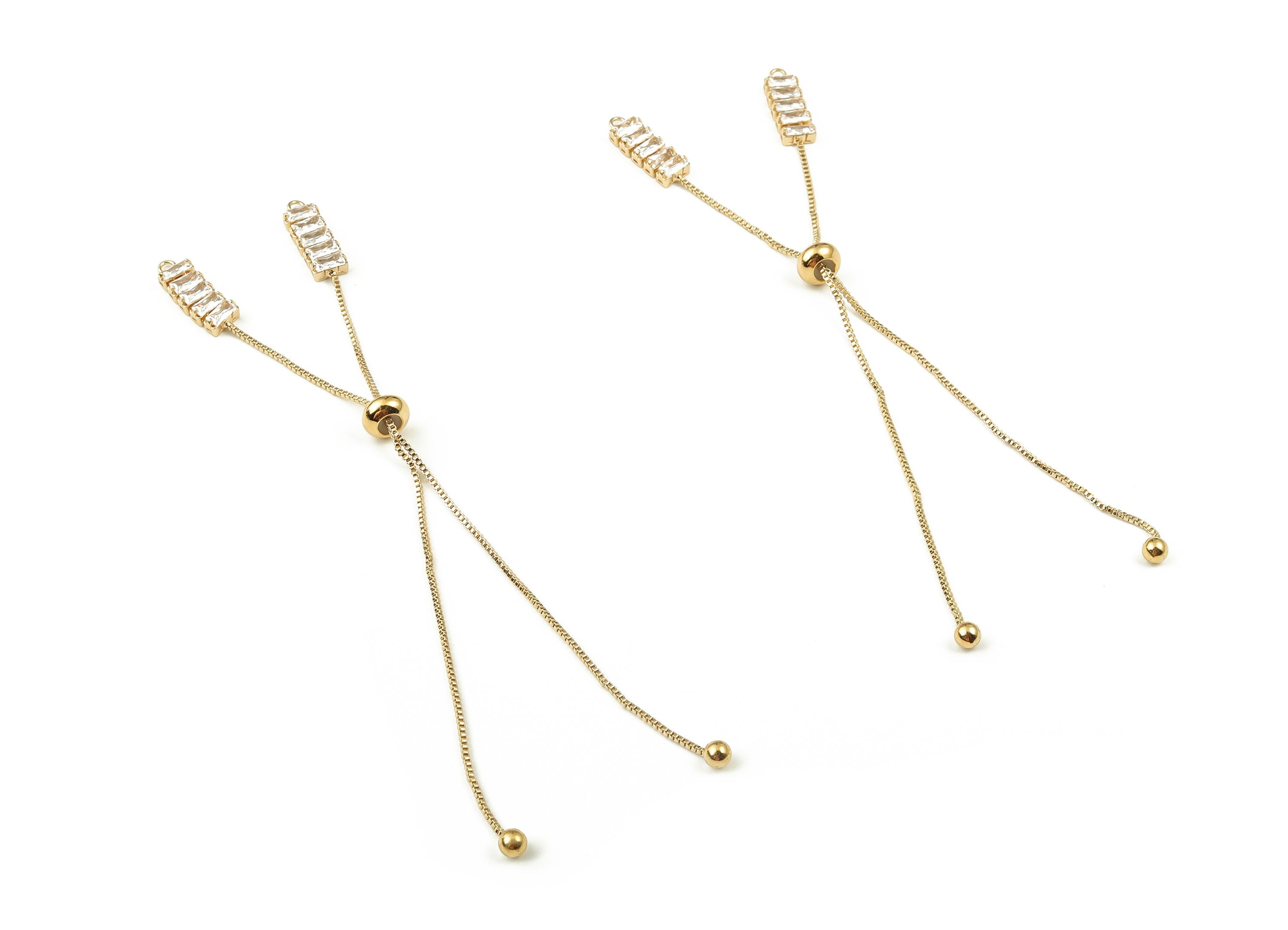 Brass Chain Tassel Earring Charm - Zircon Long Chain Earrings – Earring Findings - 18K Real Gold Plated Brass - 123.11x7.41x4.22mm - RGP4023 - DOMEDBAZAAR