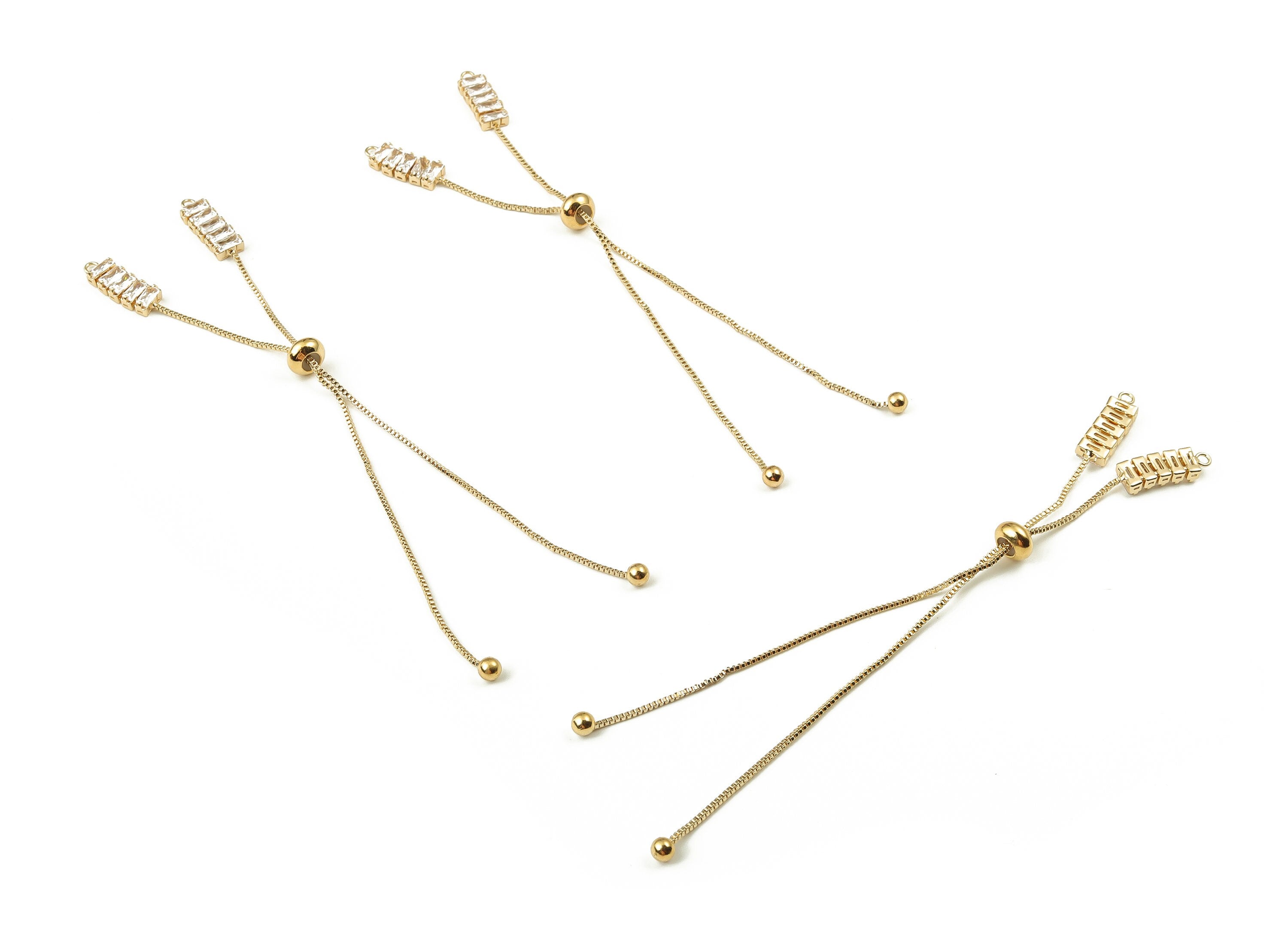 Brass Chain Tassel Earring Charm - Zircon Long Chain Earrings – Earring Findings - 18K Real Gold Plated Brass - 123.11x7.41x4.22mm - RGP4023 - DOMEDBAZAAR