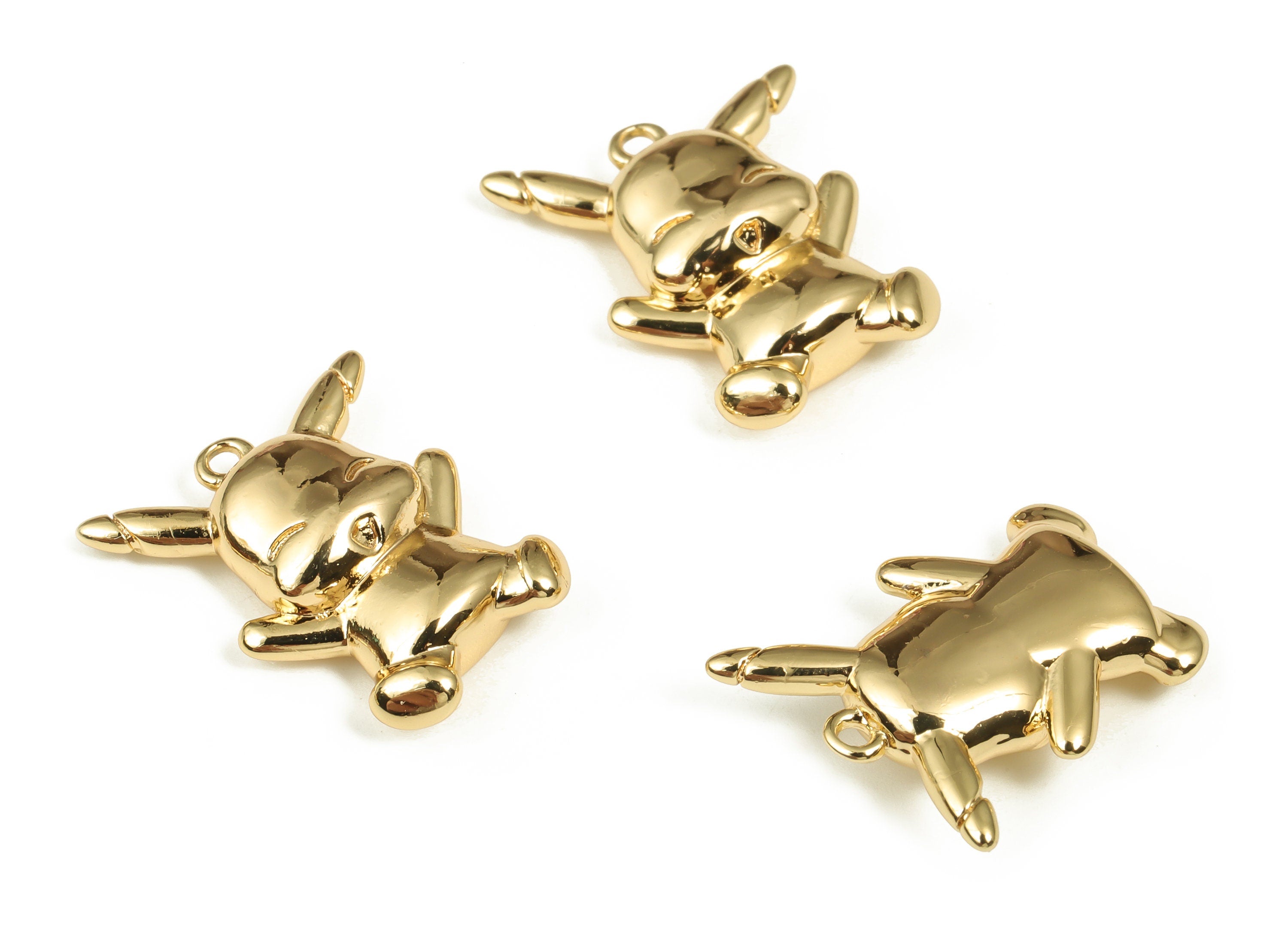 Brass Rabbit Earring Charms - Gold Rabbit Pendant - 18K Real Gold Plated Brass - Jewelry Making Supplies - 17.04x14x4.83mm - RGP4020 - DOMEDBAZAAR