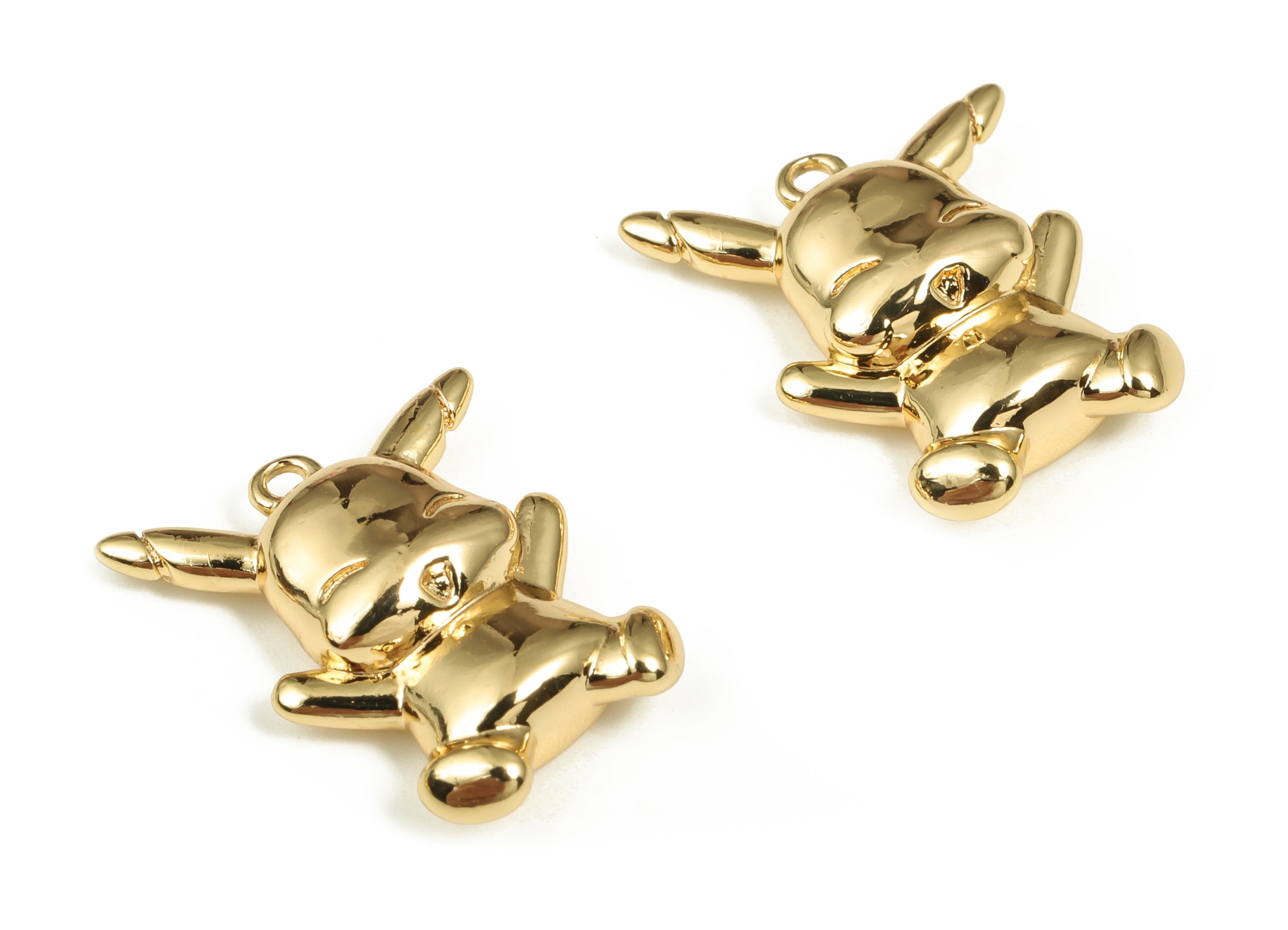 Brass Rabbit Earring Charms - Gold Rabbit Pendant - 18K Real Gold Plated Brass - Jewelry Making Supplies - 17.04x14x4.83mm - RGP4020 - DOMEDBAZAAR