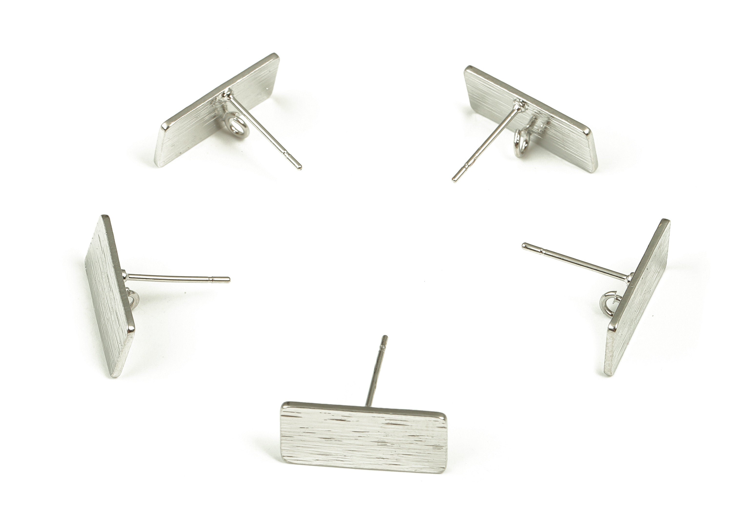 Brass Texture Rectangle Earring Post - Rectangle Earring Stud - 18K Real White Gold Plated Brass – Earring Findings - 17x8x0.9mm - RGP3955S - DOMEDBAZAAR