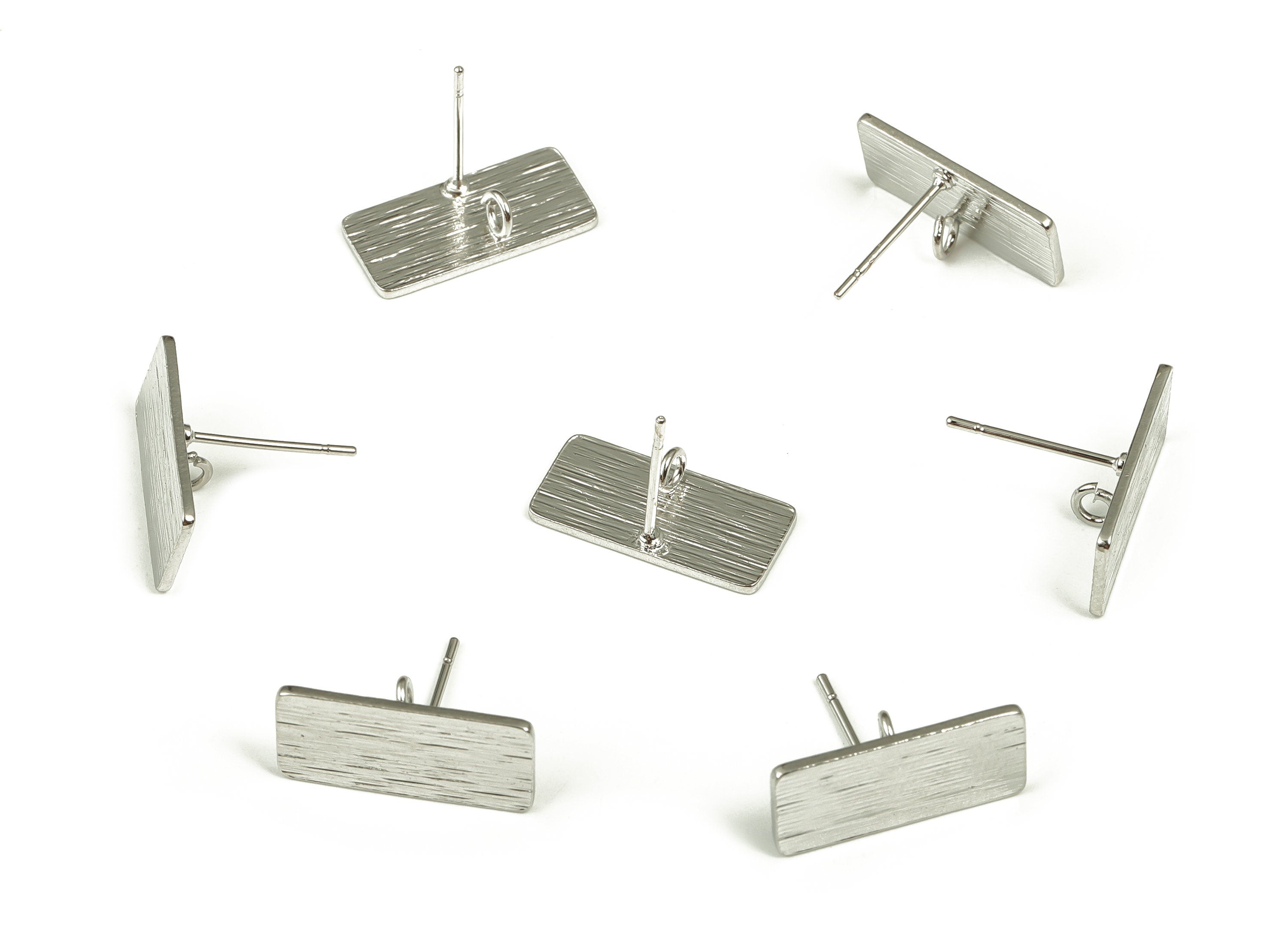 Brass Texture Rectangle Earring Post - Rectangle Earring Stud - 18K Real White Gold Plated Brass – Earring Findings - 17x8x0.9mm - RGP3955S - DOMEDBAZAAR