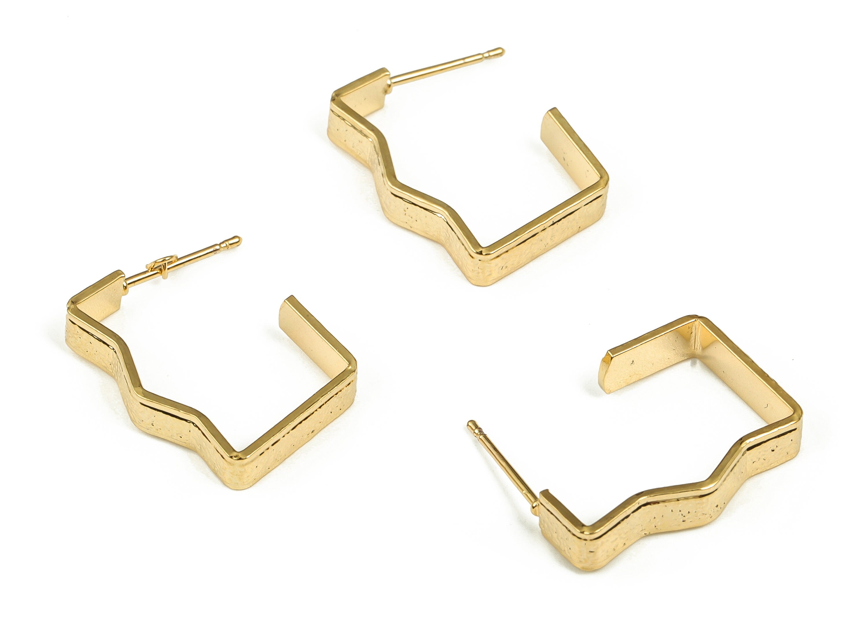 Brass Irregular Earring Stud - Gold Irregular Earring Post - Stainless Steel Stud - 18K Real Gold Plated Brass - 23.26x15.64x1mm - RGP4025 - DOMEDBAZAAR