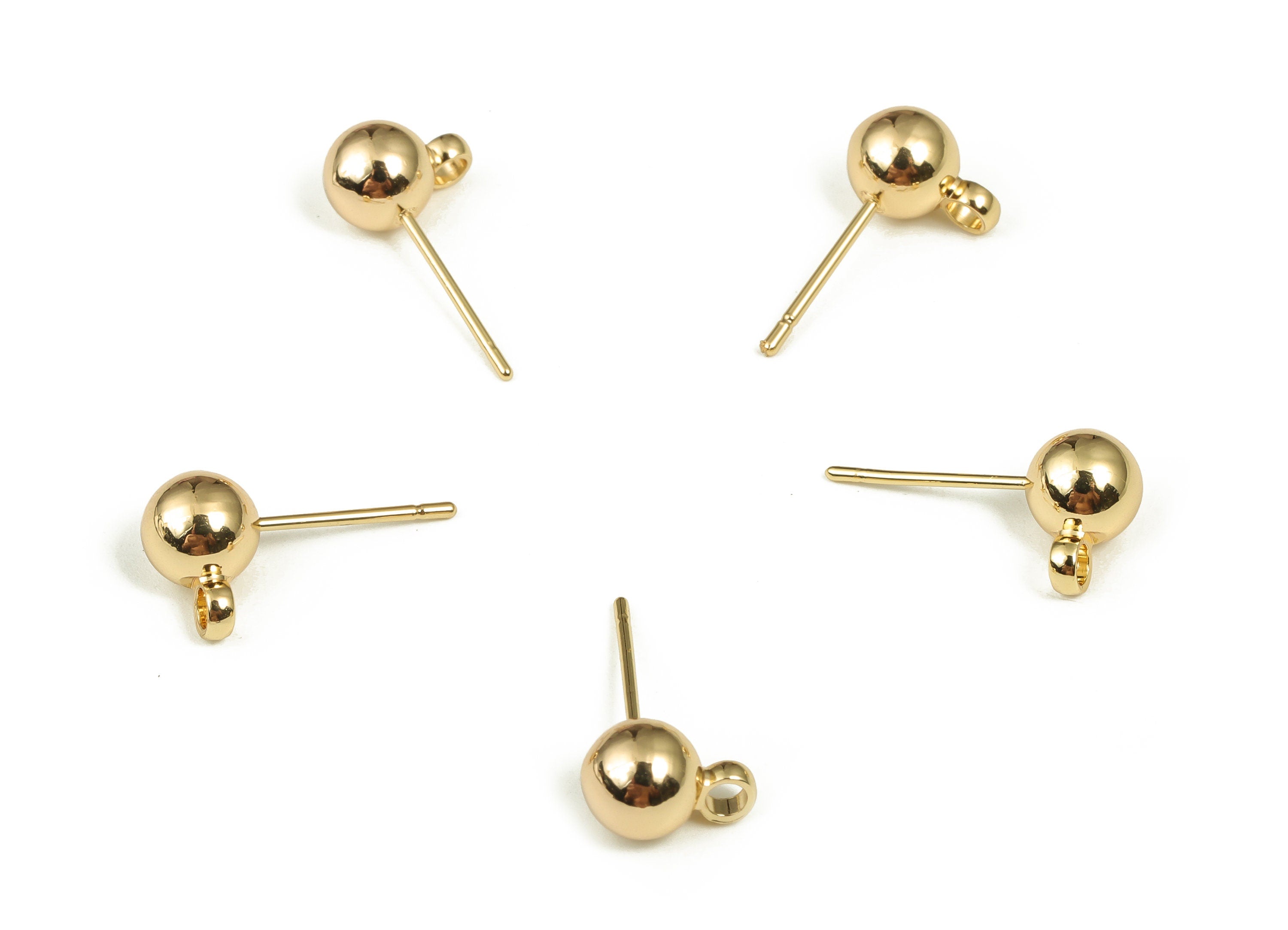 Brass Earring Post with Ball Pad Studs - Gold Ball Ear Posts - 18K Real Gold Plated Brass Stud - Jewelry Supplies -8.88x5.93x5.9mm- RGP3961 - DOMEDBAZAAR