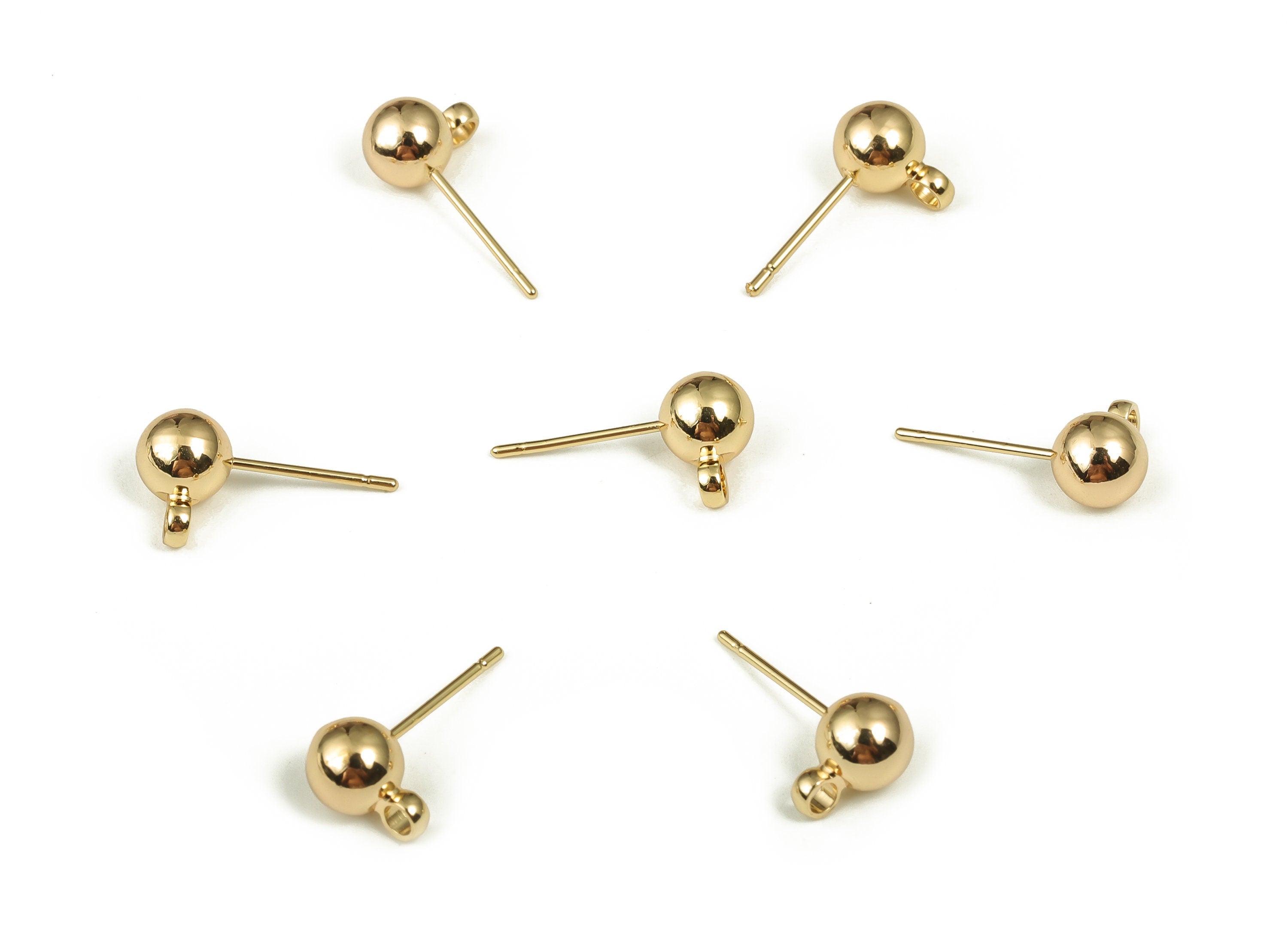 Brass Earring Post with Ball Pad Studs - Gold Ball Ear Posts - 18K Real Gold Plated Brass Stud - Jewelry Supplies -8.88x5.93x5.9mm- RGP3961 - DOMEDBAZAAR