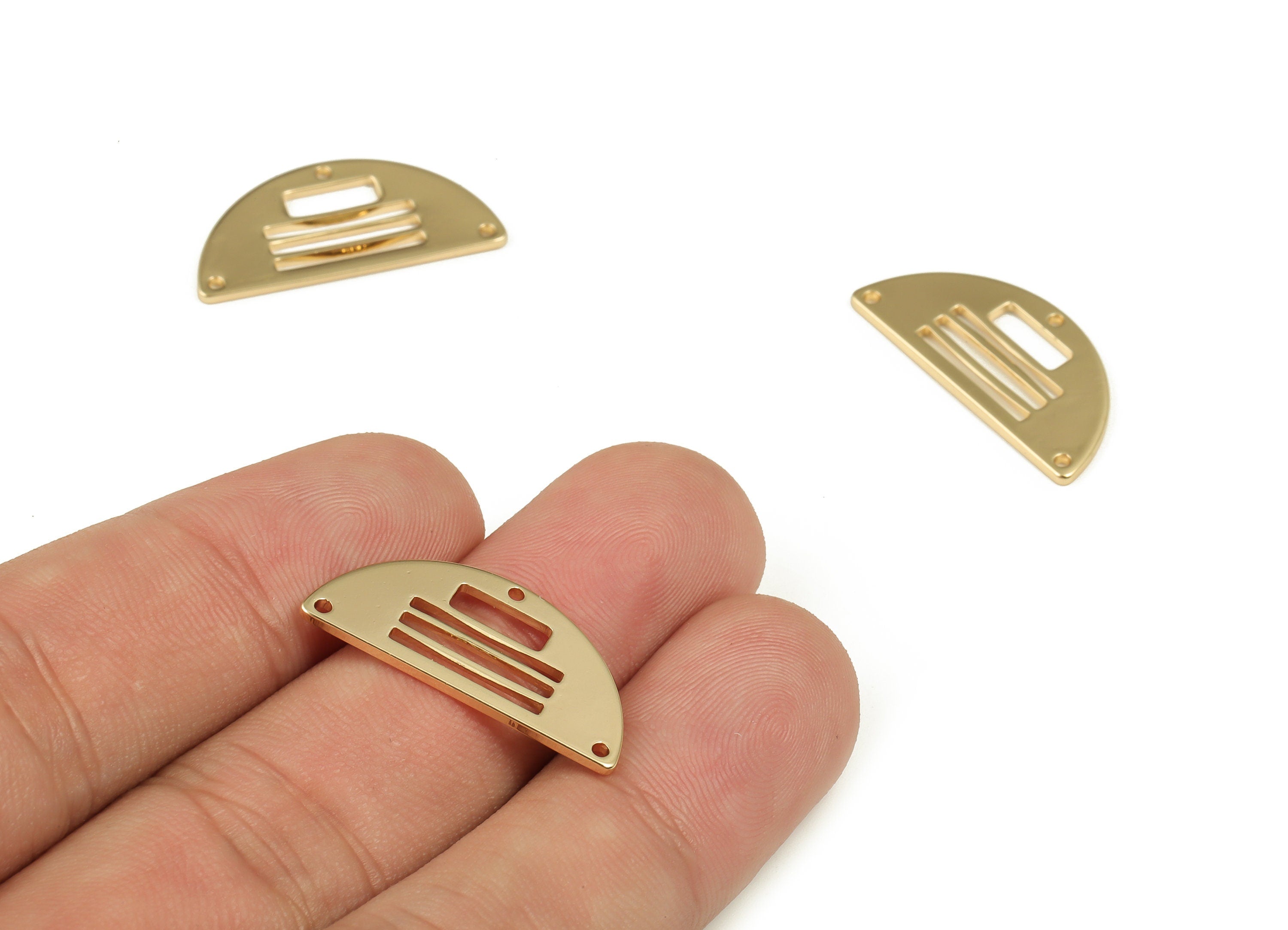 Brass Semi circle Earring Connector - Gold Half Moon Pendant - 18K Real Gold Plated Brass - Jewelry Supplies - 25.12x11.99x1.09mm - RGP3960 - DOMEDBAZAAR
