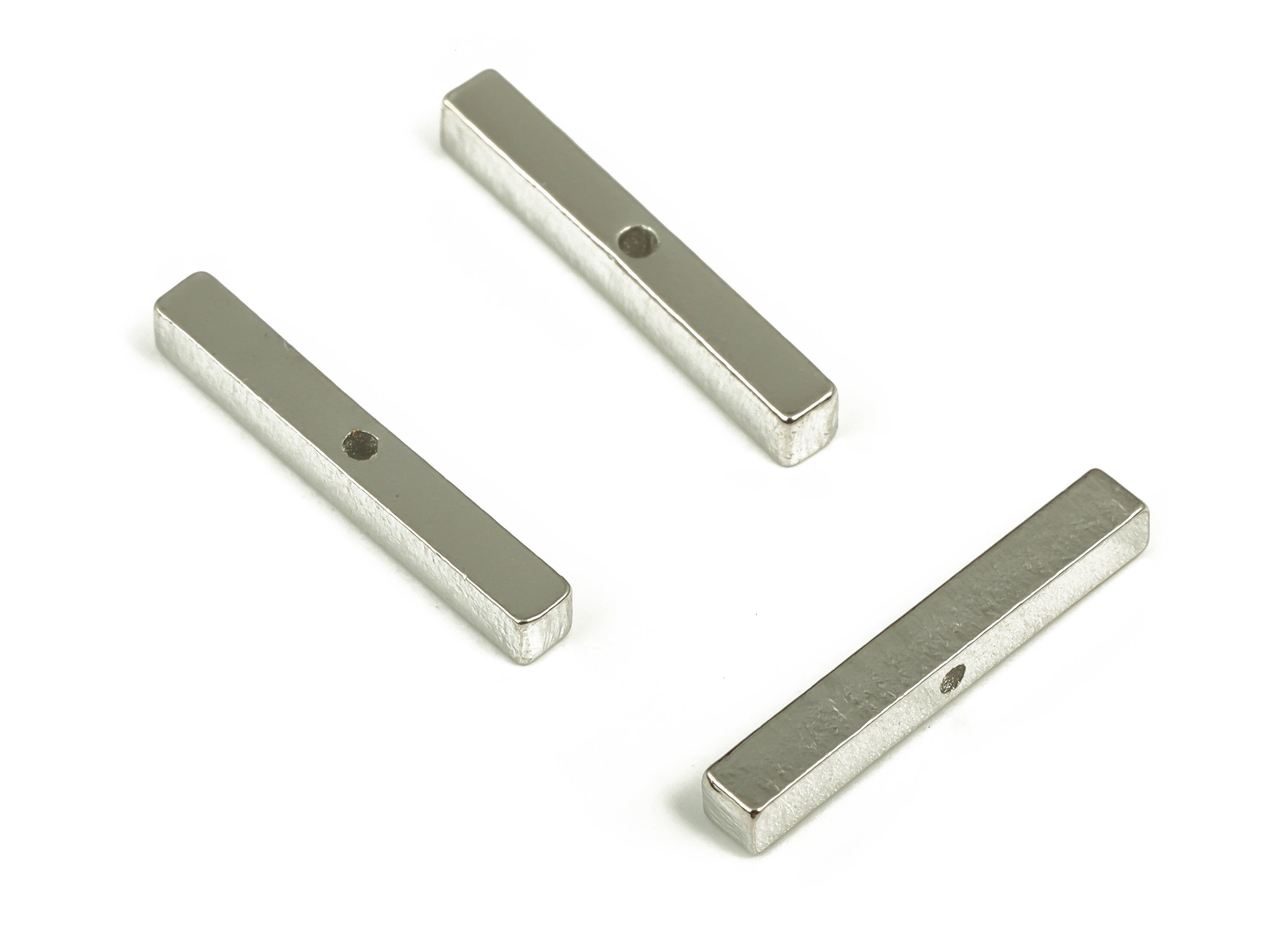 Brass Strip Earring Connector - Gold Textured Strip Charms - 18K Real White Gold Plated Brass - Jewelry Supplies - 18.9x2.5x2.5mm - RGP3958S - DOMEDBAZAAR