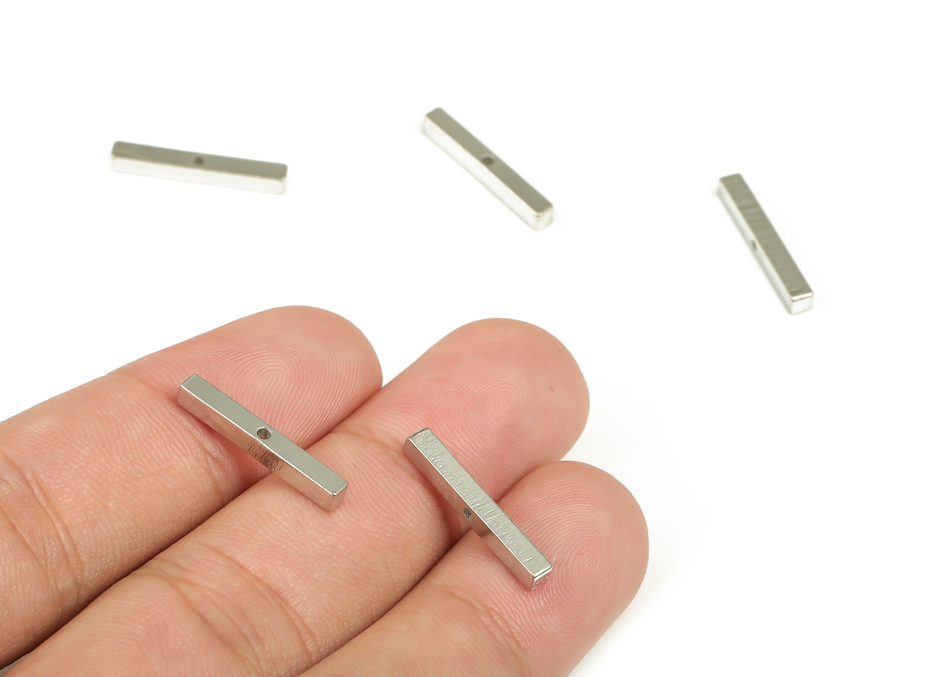 Brass Strip Earring Connector - Gold Textured Strip Charms - 18K Real White Gold Plated Brass - Jewelry Supplies - 18.9x2.5x2.5mm - RGP3958S - DOMEDBAZAAR