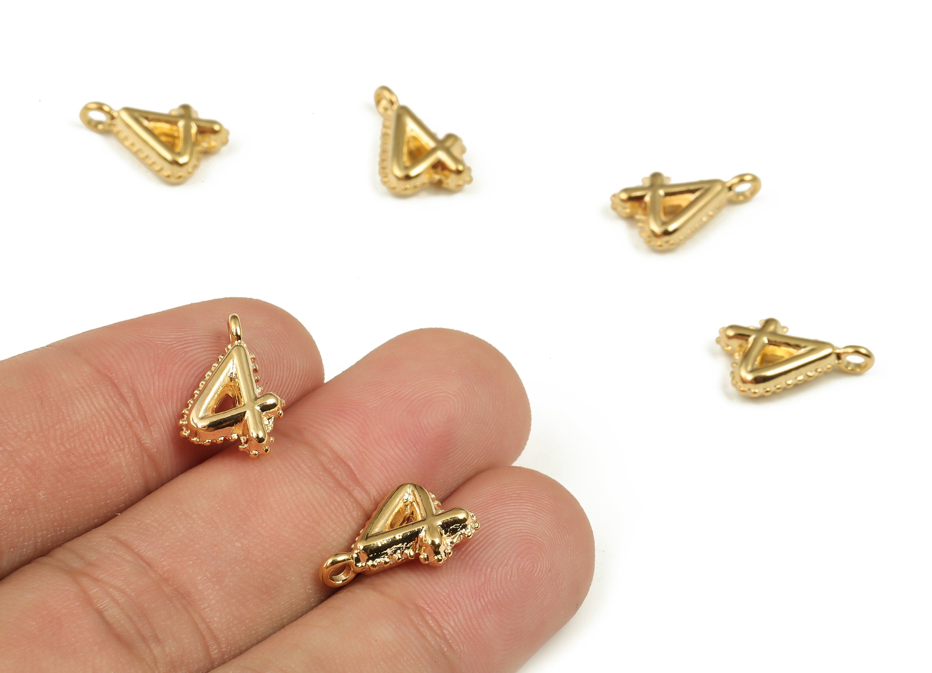 Brass Number Charm 4 - Gold Number Pendant Charm - 18K Gold Plated Brass - Numbered Charms - Jewelry Supplies - 15.6×10.16×3.7mm- RGP3577-4 - DOMEDBAZAAR