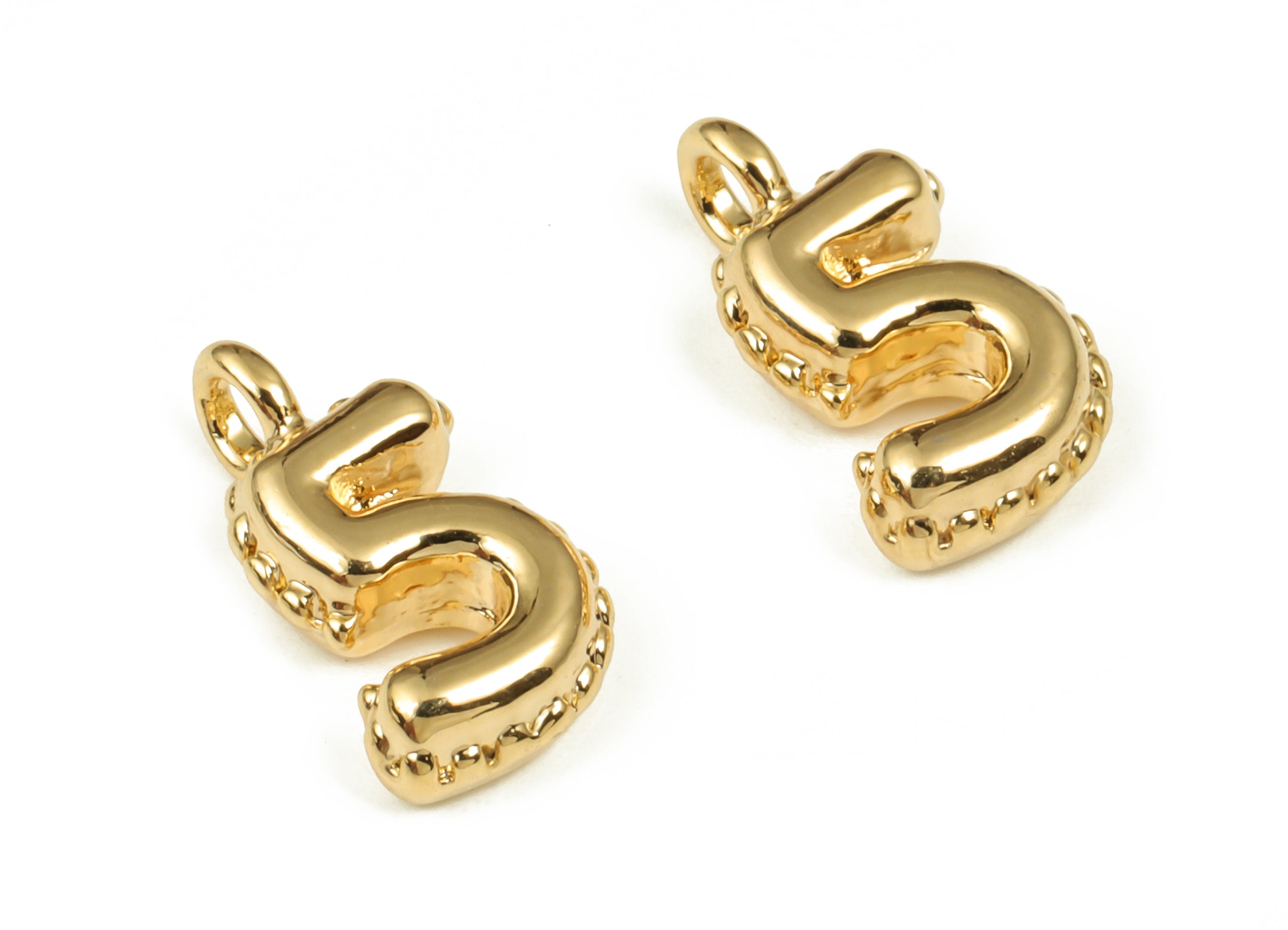 Brass Number Charm 5 - Gold Number Pendant Charm - 18K Gold Plated Brass - Numbered Charms - Jewelry Supplies - 13.83×7.33×3.15mm- RGP3577-5 - DOMEDBAZAAR