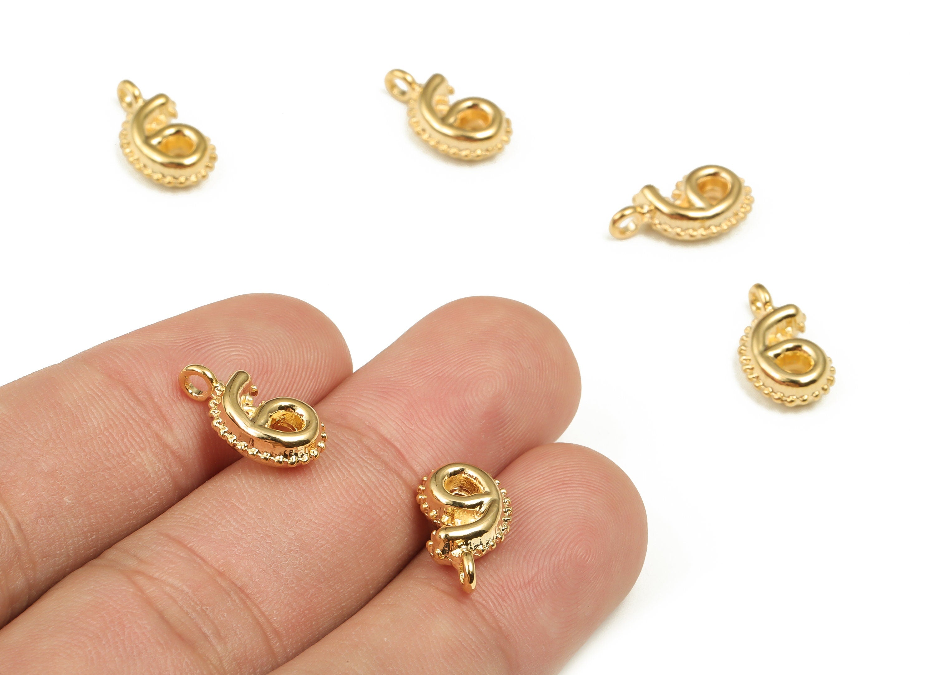 Brass Number Charm 6 - Gold Number Pendant Charm - 18K Gold Plated Brass - Numbered Charms - Jewelry Supplies - 13.73×8.09×3.82mm- RGP3577-6 - DOMEDBAZAAR
