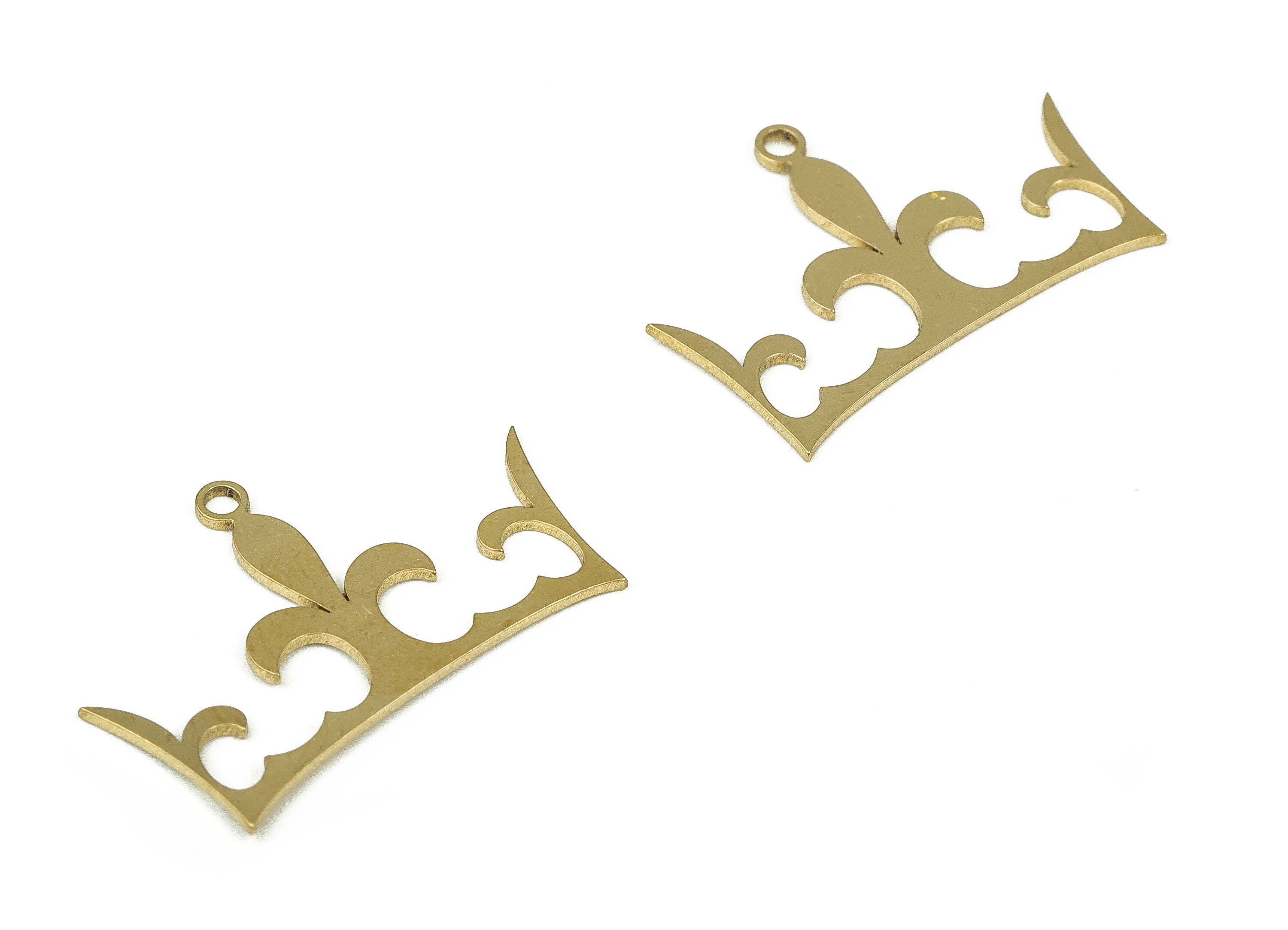 Brass Crown Earring Charms - Raw Brass Crown Pendant Charm - Earrings Finding - Jewelry Making Supplies – 23.97x15.7x0.72mm- PP4349 - DOMEDBAZAAR
