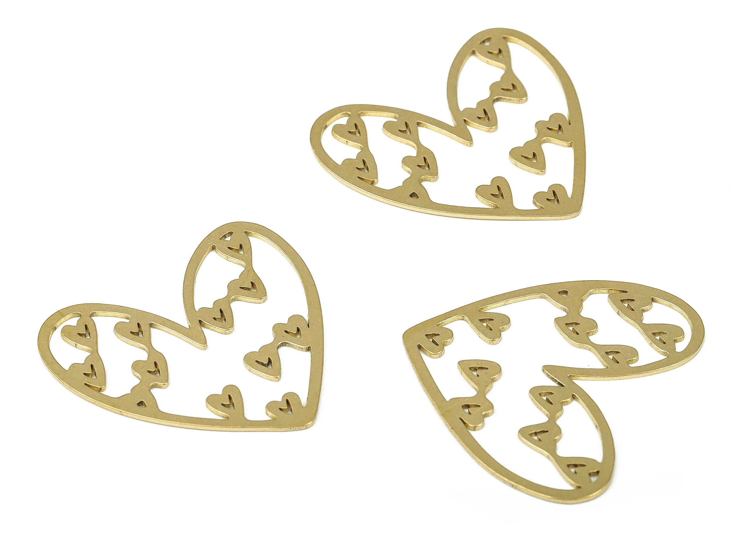 Brass Heart Earring Charms - Raw Brass Heart Pendant - Earrings Finding - Jewelry Making Supplies - 27.63x27.59x0.73mm - PP4285 - DOMEDBAZAAR