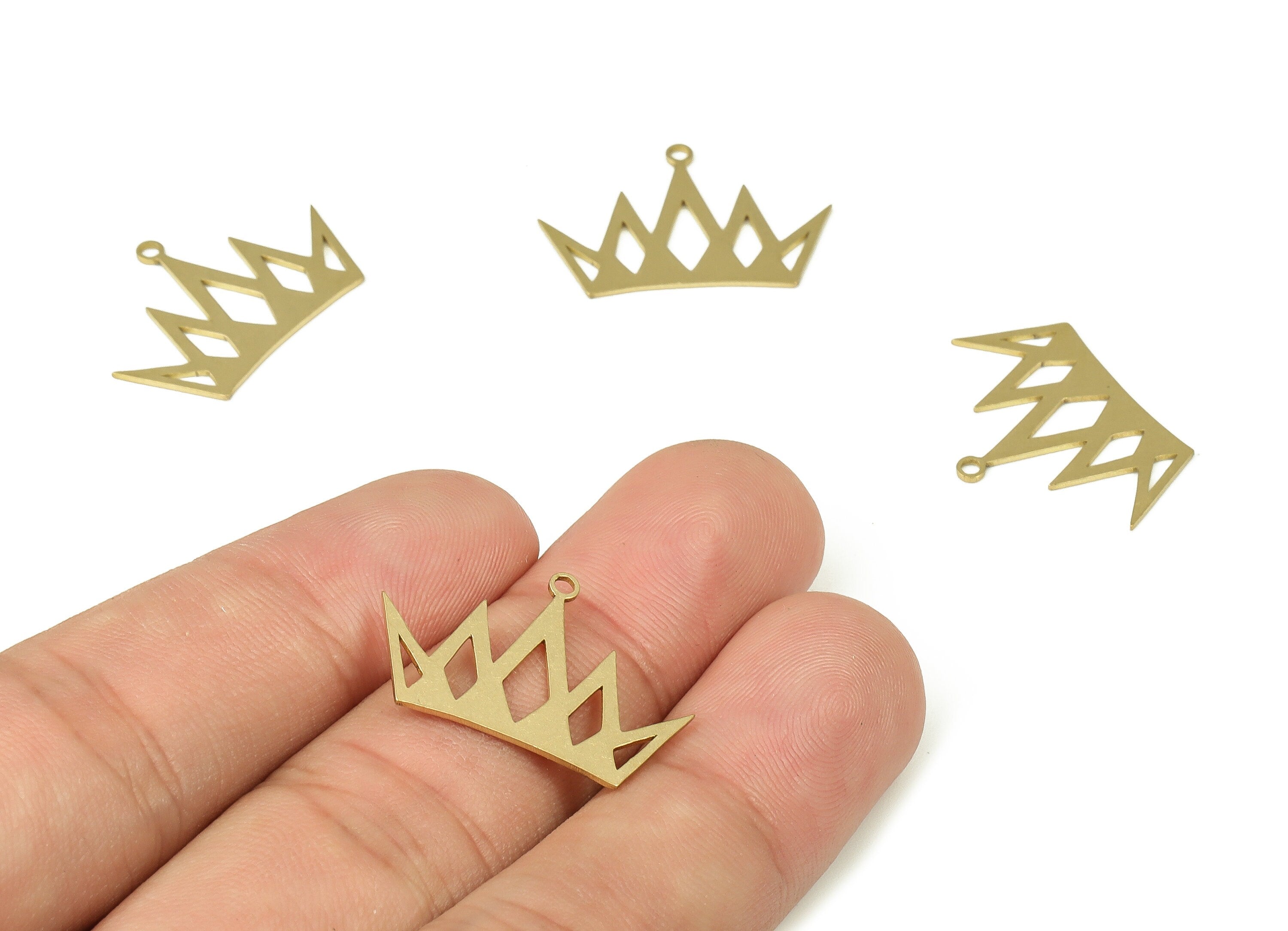 Raw Brass Crown Earring Charm - Brass Crown Pendant Charm - Raw Brass Earring Findings - Jewelry Making Supplies -24.6x16.98x0.7mm- PP4343 - DOMEDBAZAAR