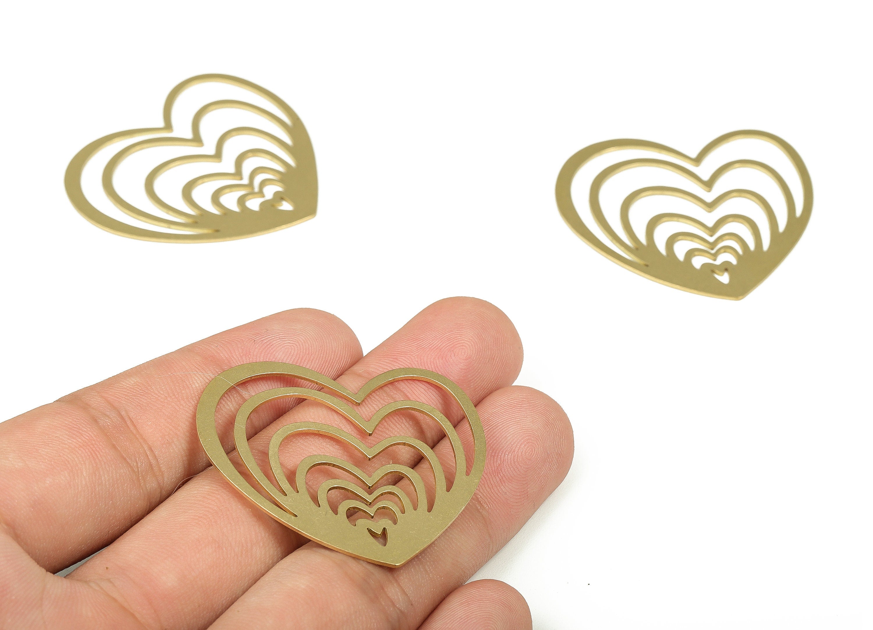 Brass Heart Charm Earring Findings - Raw Brass Geometric Heart Charm - Earring Heart Charm - Jewelry Supplies - 39.8x 36.99x0.68mm - PP4266 - DOMEDBAZAAR