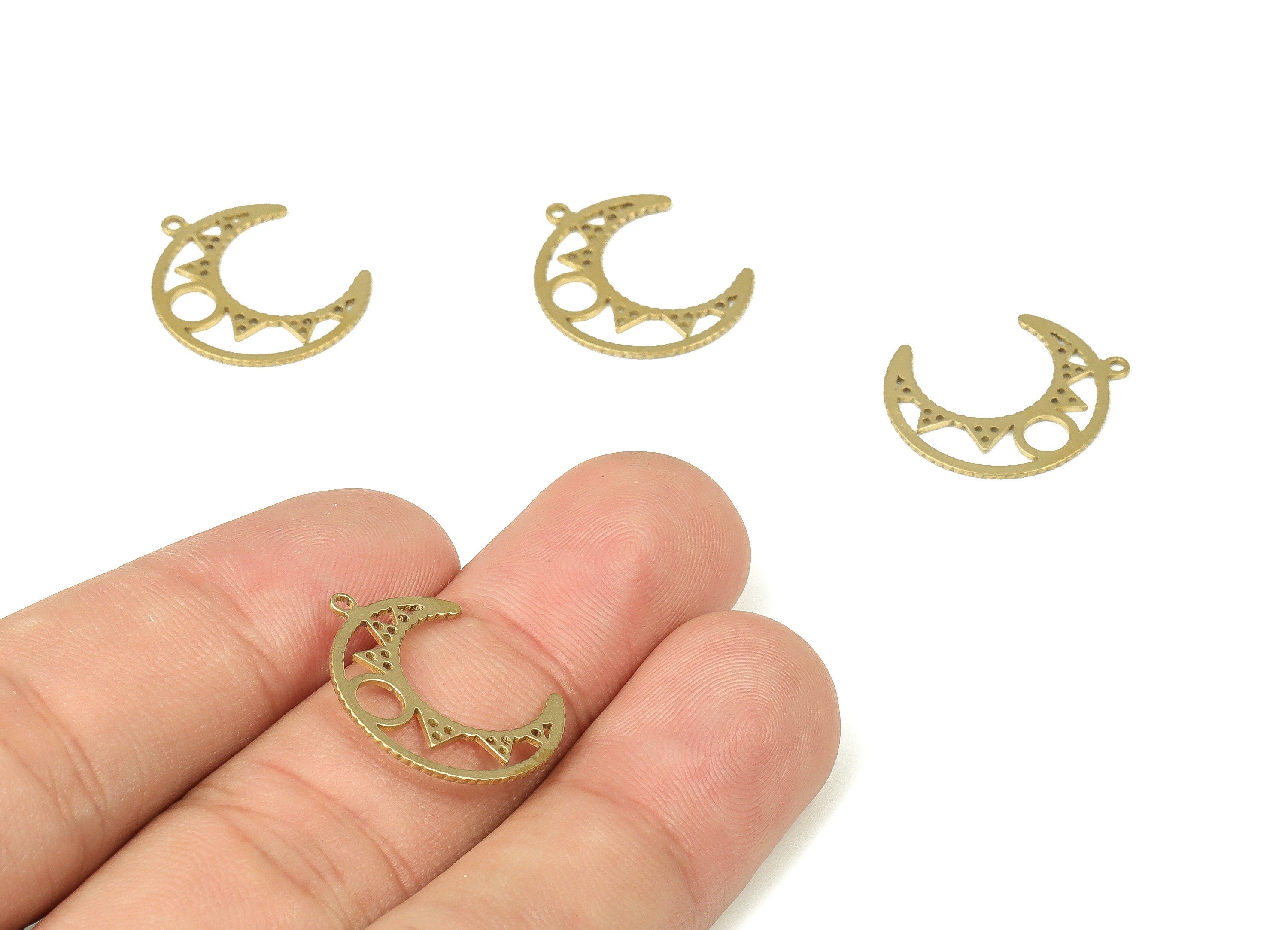 Brass Crescent Earring Charms - Raw Brass Moon Pendant Charms - Earrings Finding - DIY Jewelry Making Supplies -20.14x15.24x0.67mm- PP4352 - DOMEDBAZAAR