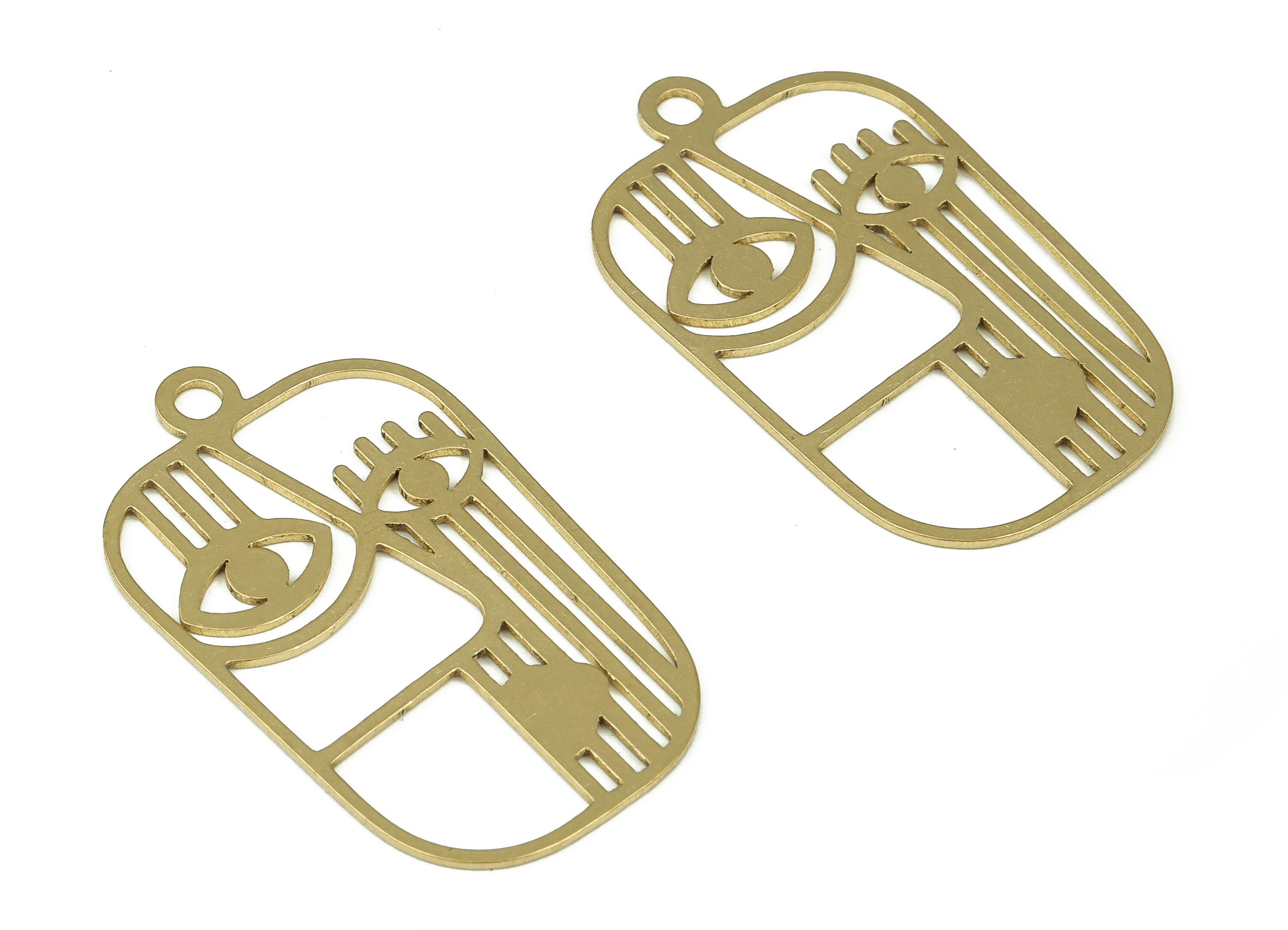 Brass Geometric Faces Pendant Charm - Raw Brass Face Earring Charms - Earrings Finding - Jewelry Making Supplies -35.01x20.97x0.98mm- PP4321 - DOMEDBAZAAR