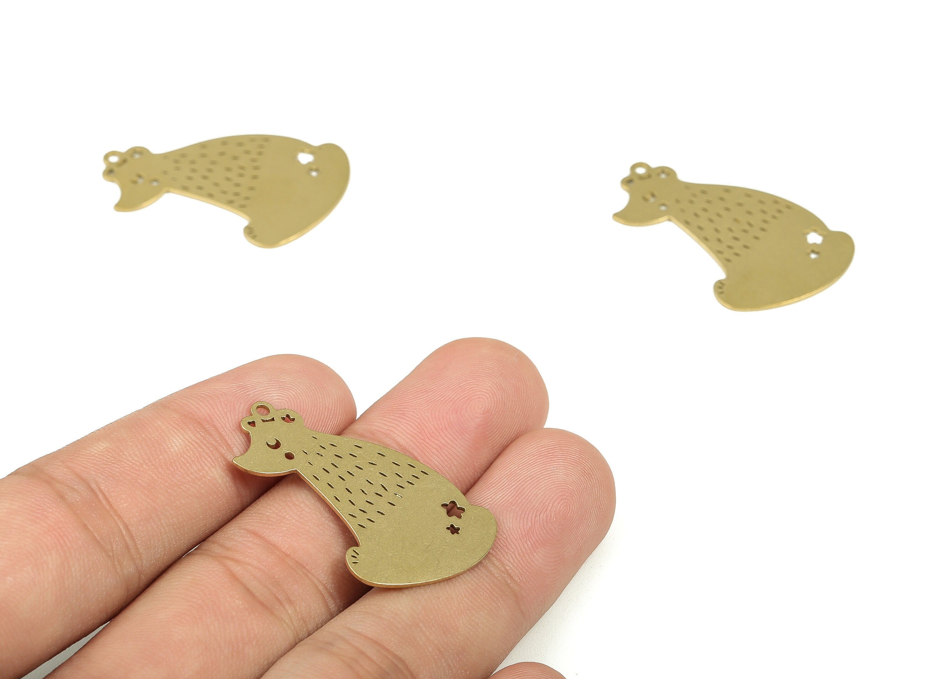 Brass Bear Crescent Earrings Charm - Raw Brass Bear Star Pendants - Earrings Finding - Jewelry Making Supplies -33.4x20.43x0.7mm - PP4317 - DOMEDBAZAAR