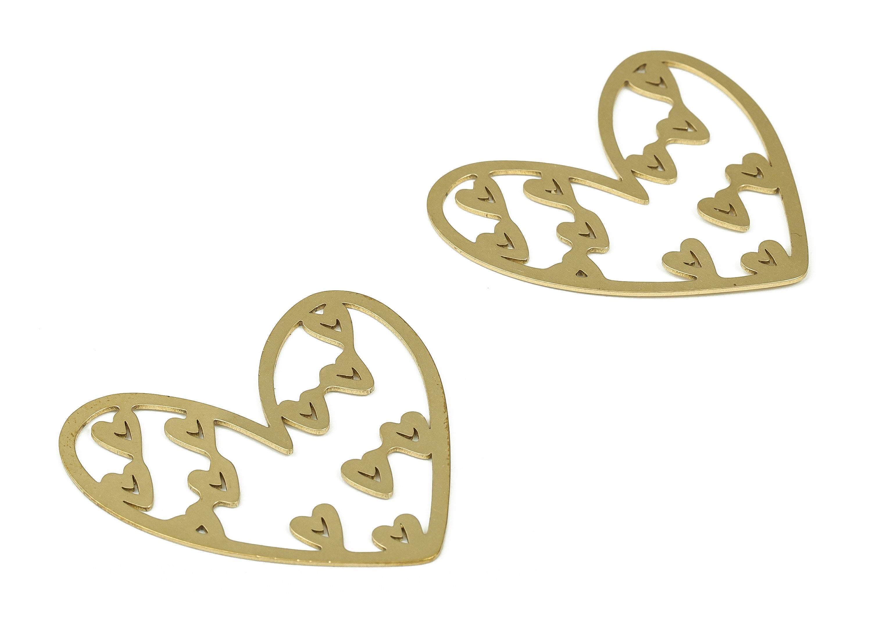 Brass Heart Earring Charms - Raw Brass Heart Pendant - Earrings Finding - Jewelry Making Supplies - 39.8x 36.76x0.74mm - PP4307 - DOMEDBAZAAR