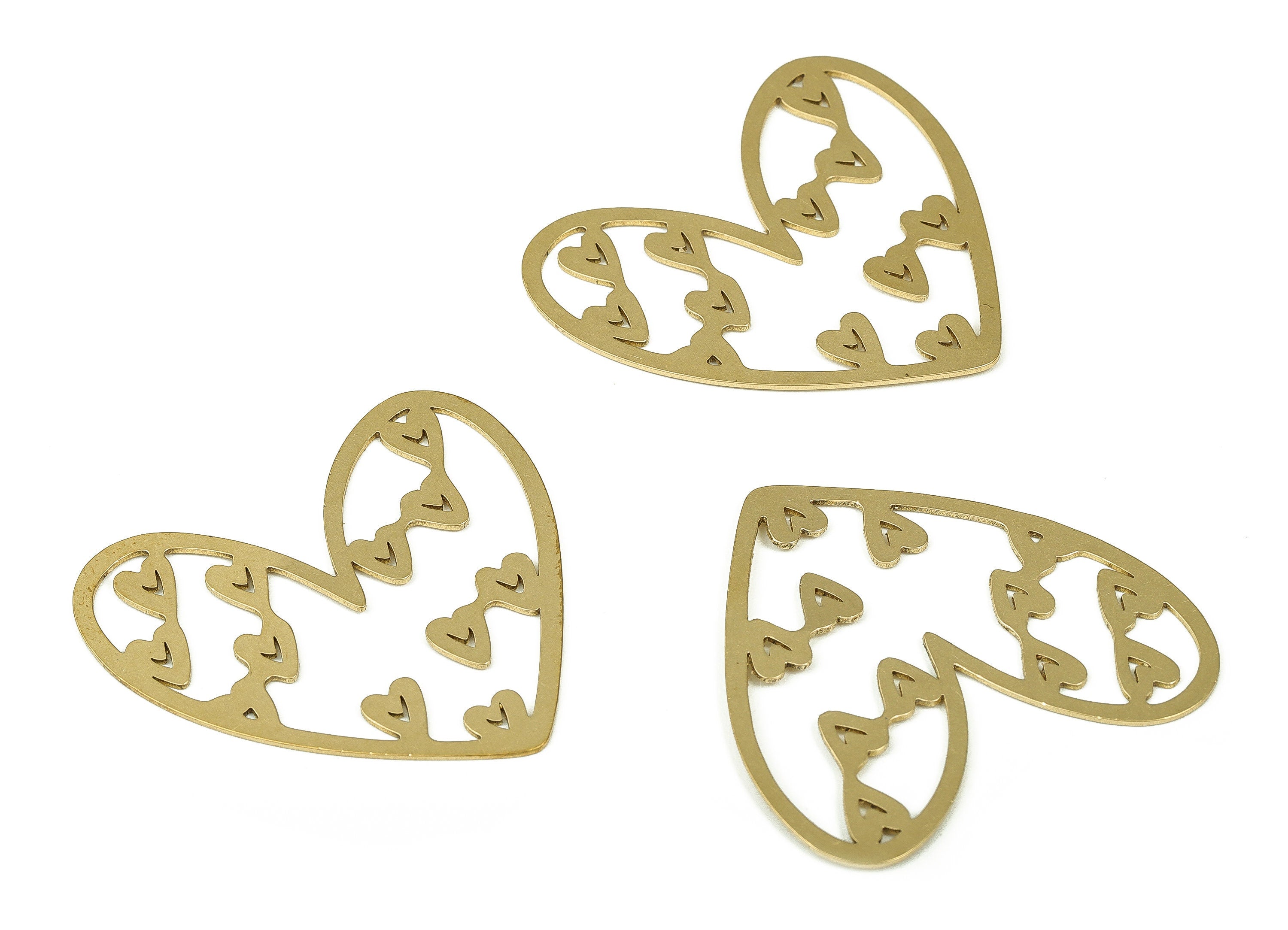 Brass Heart Earring Charms - Raw Brass Heart Pendant - Earrings Finding - Jewelry Making Supplies - 39.8x 36.76x0.74mm - PP4307 - DOMEDBAZAAR