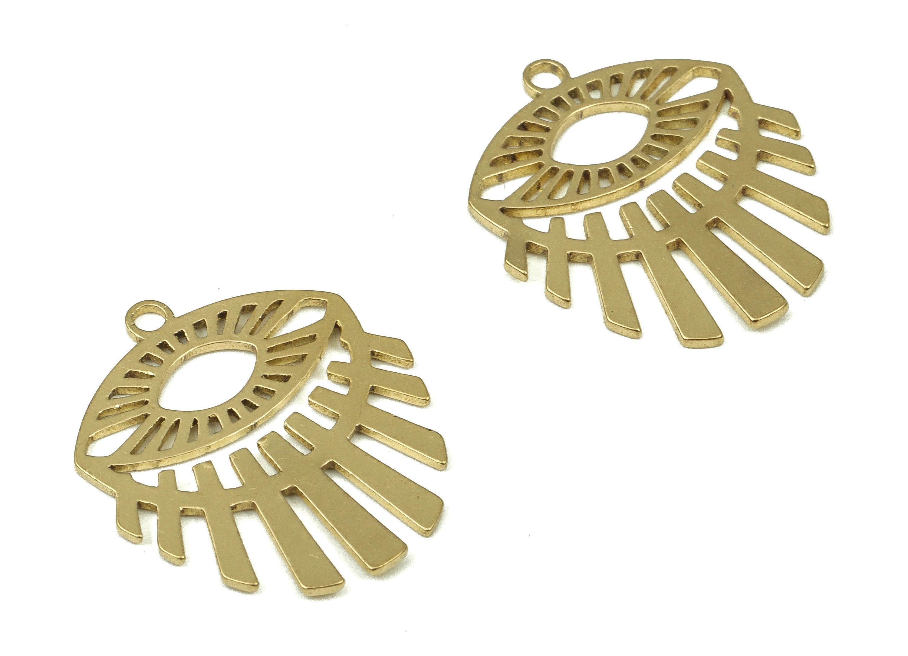 Brass Eye Earring Charms - Raw Brass Eye Lash Pendant - Raw Brass Earring Findings - DIY Jewelry Making Supplies -23.83x20.55x0.86mm- PP4330 - DOMEDBAZAAR