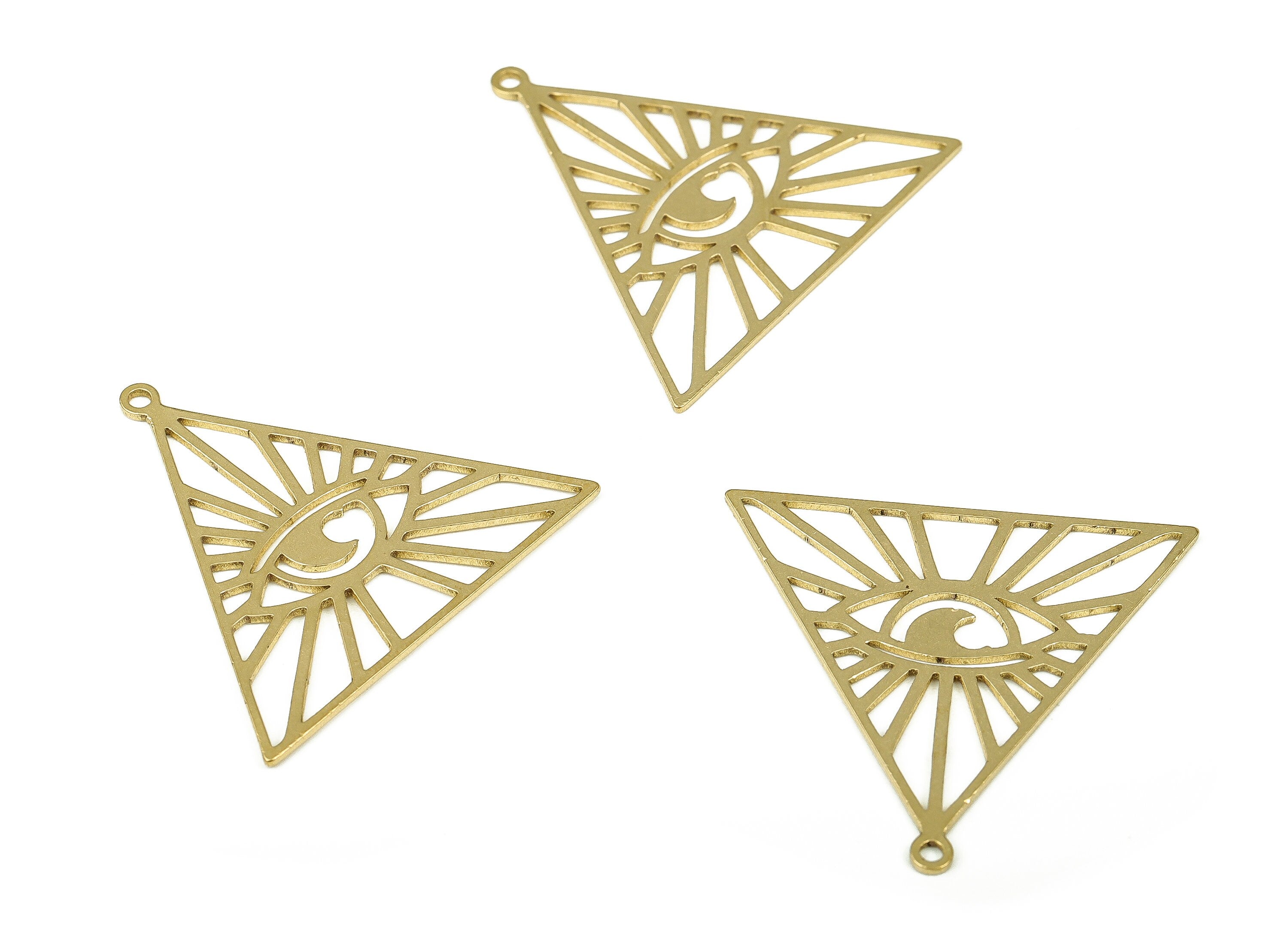 Raw Brass Triangle Earring Charm - Brass Eye Pendant Charm - Raw Brass Earring Findings - Jewelry Making Supplies -29.25x27.58x0.73mm-PP4319 - DOMEDBAZAAR