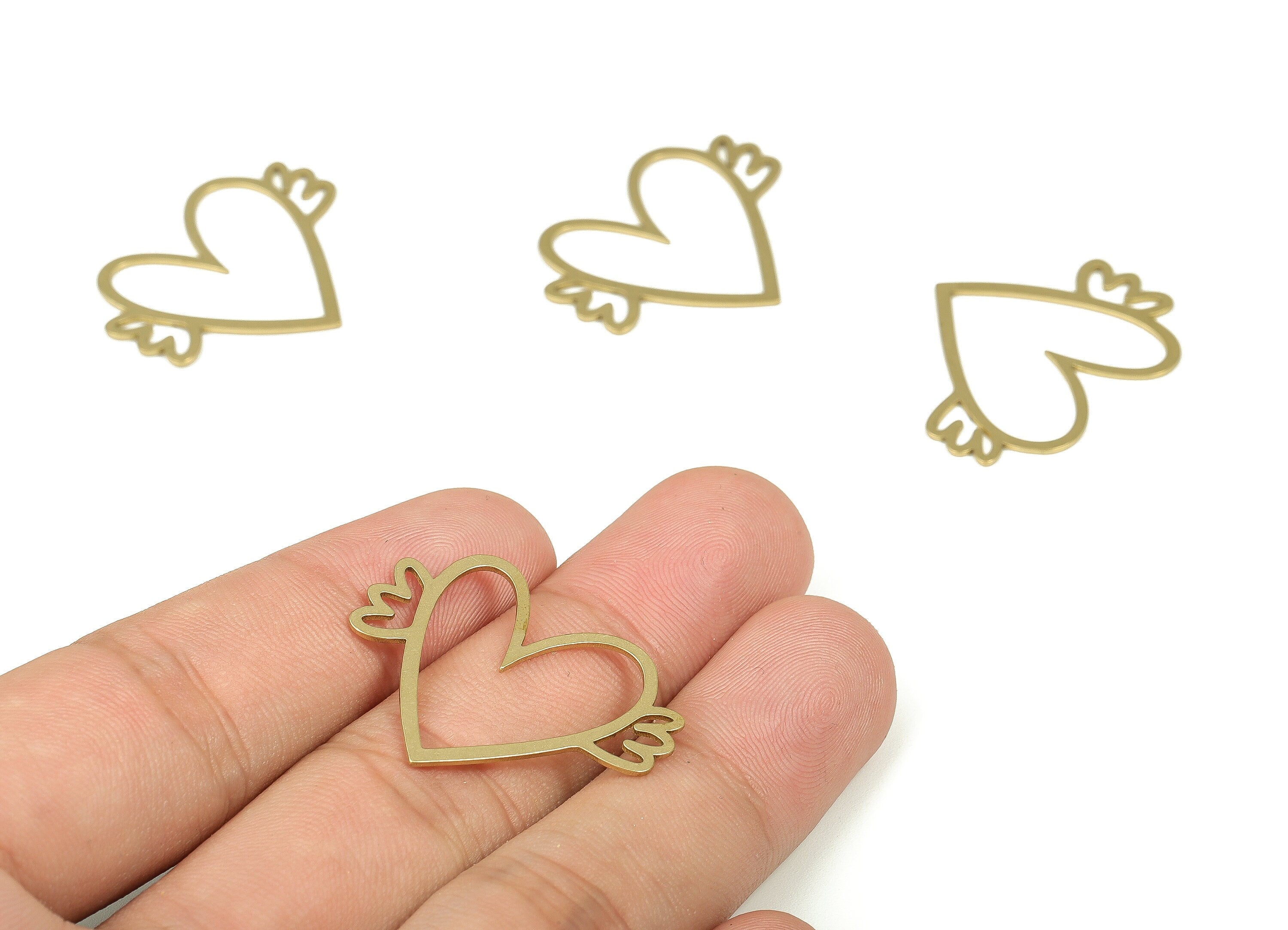 Brass Winged Heart Earring Charms - Raw Brass Heart Pendant - Earrings Finding - Jewelry Making Supplies - 30x23.92x0.73mm - PP4306 - DOMEDBAZAAR