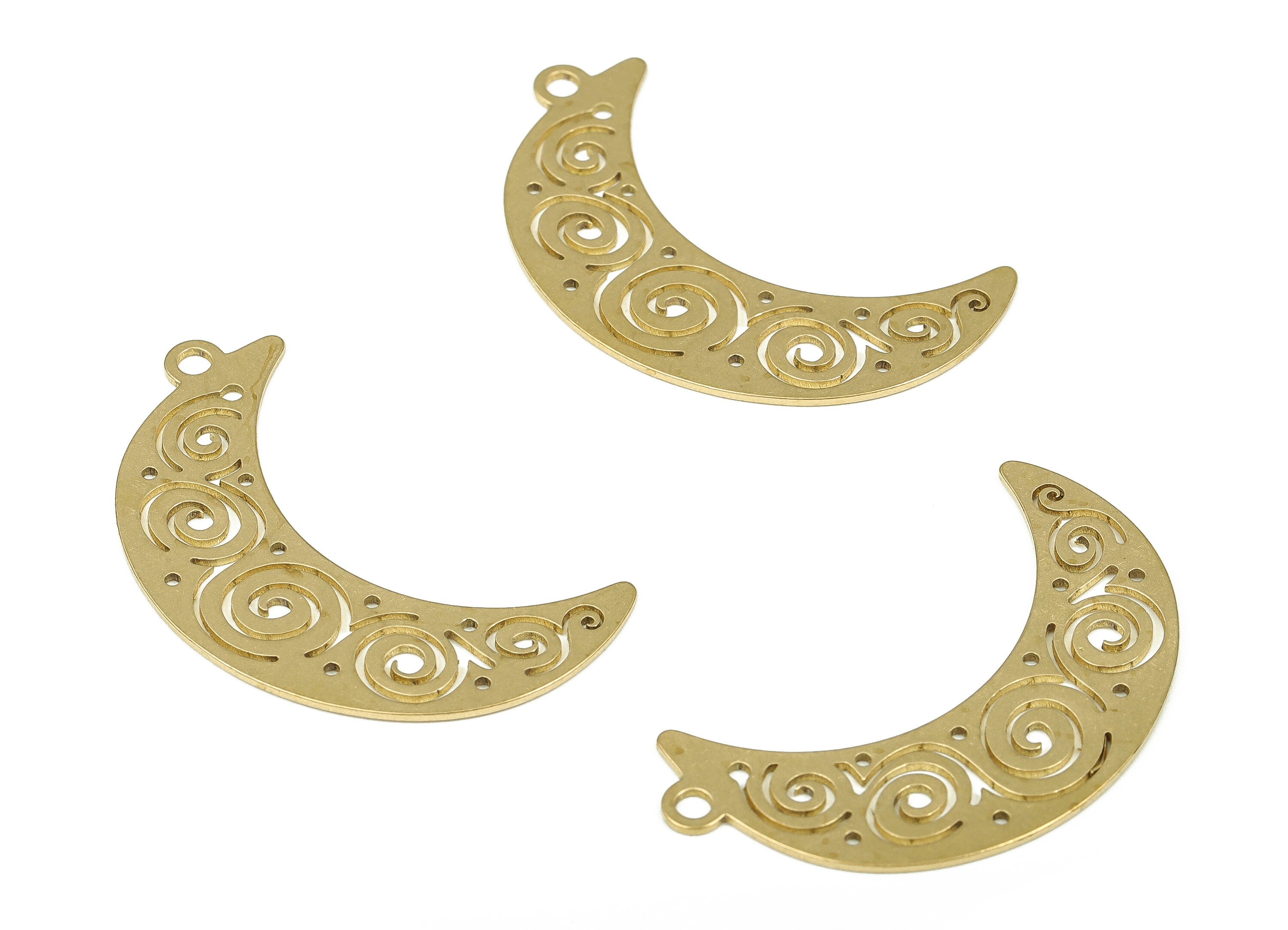 Raw Brass Crescent Pendant Charm – Crescent Moon Earring Charms – DIY Jewelry Making Supplies - 35.65x20.55x0.7mm - PP4279 - DOMEDBAZAAR