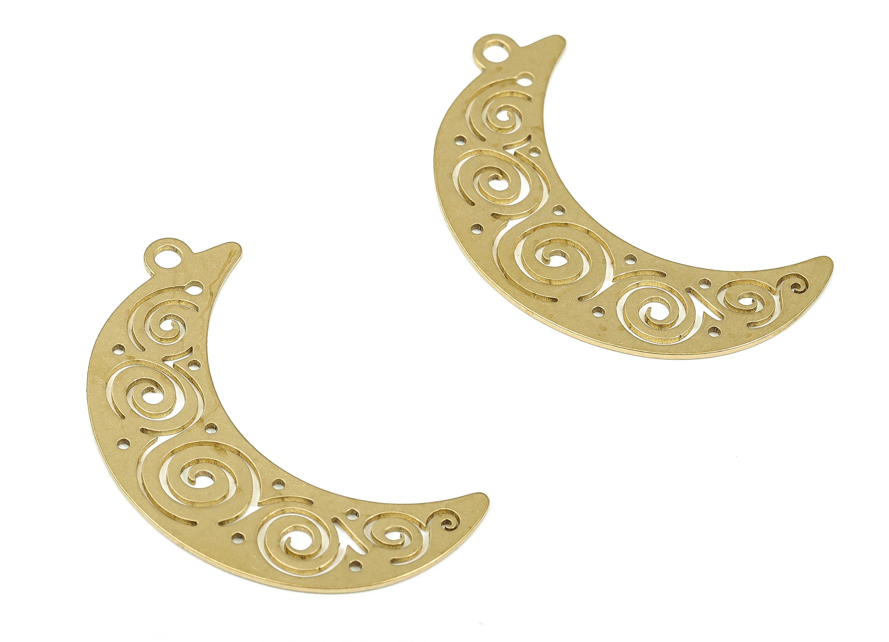 Raw Brass Crescent Pendant Charm – Crescent Moon Earring Charms – DIY Jewelry Making Supplies - 35.65x20.55x0.7mm - PP4279 - DOMEDBAZAAR