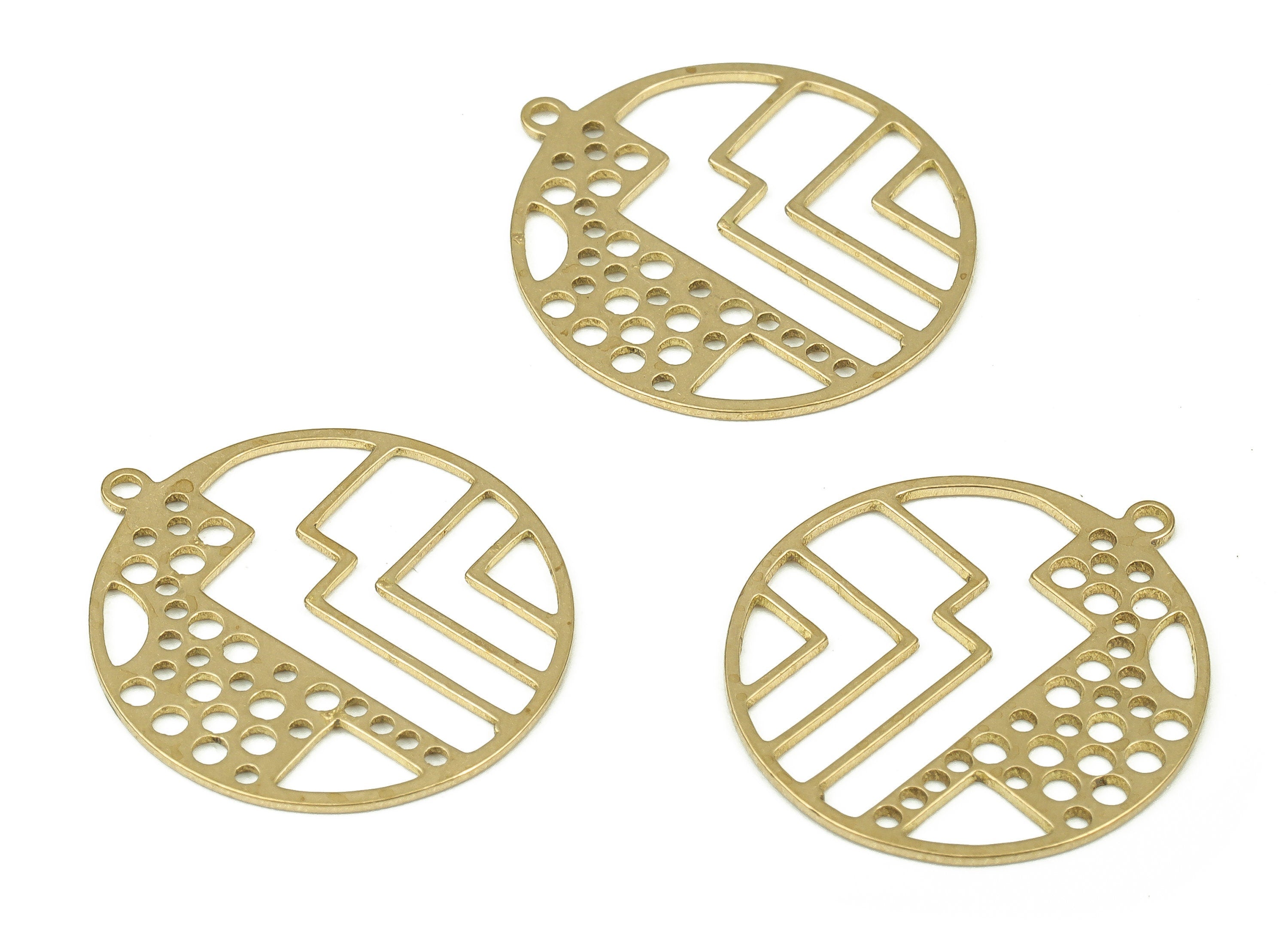 Brass Round Earring Charms - Raw Brass Geometric Circle Pendant - Earrings Finding - Jewelry Making Supplies - 33.87x31.93x0.6mm - PP4299 - DOMEDBAZAAR