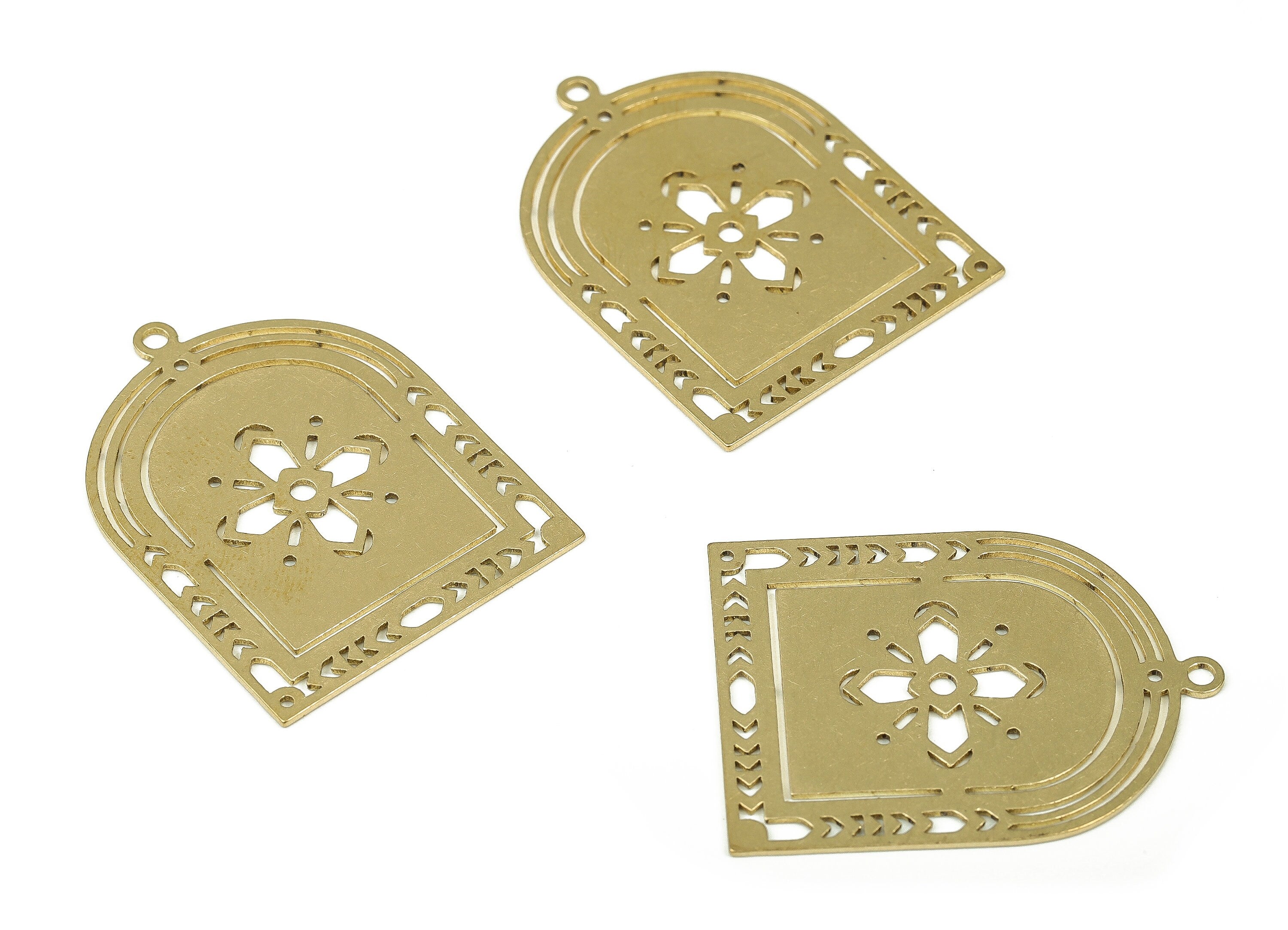 Raw Brass Domed Earring Charms - Semicircle Pendant Charm- Earring Findings - Jewelry Making Supplies - 34.85x26.53x0.79mm - PP4277 - DOMEDBAZAAR