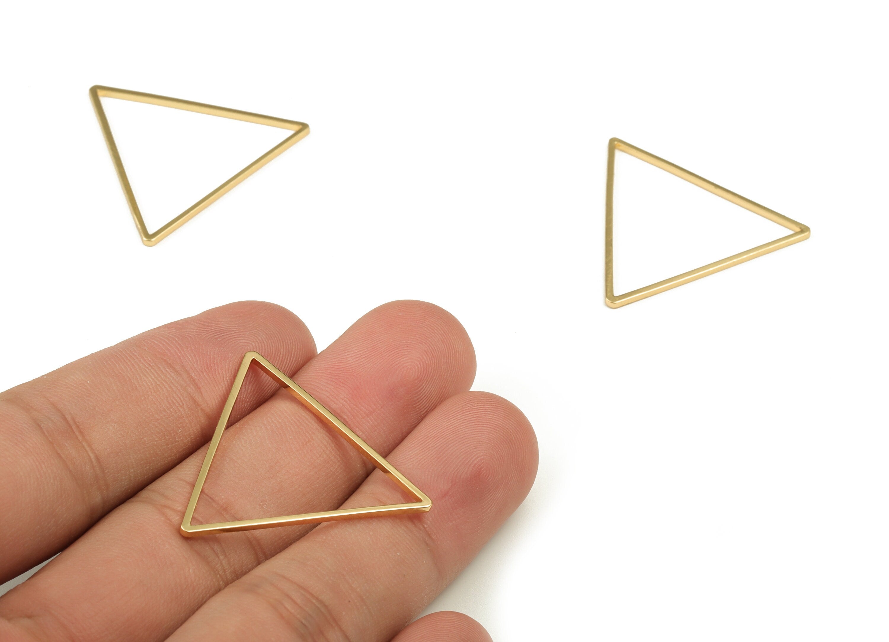Brass Triangle Earring Charms - Gold Triangle Shaped Pendant - 18K Real Gold Plated Brass - Jewelry Making Supplies - 32x1x1mm - RGP3316-32 - DOMEDBAZAAR