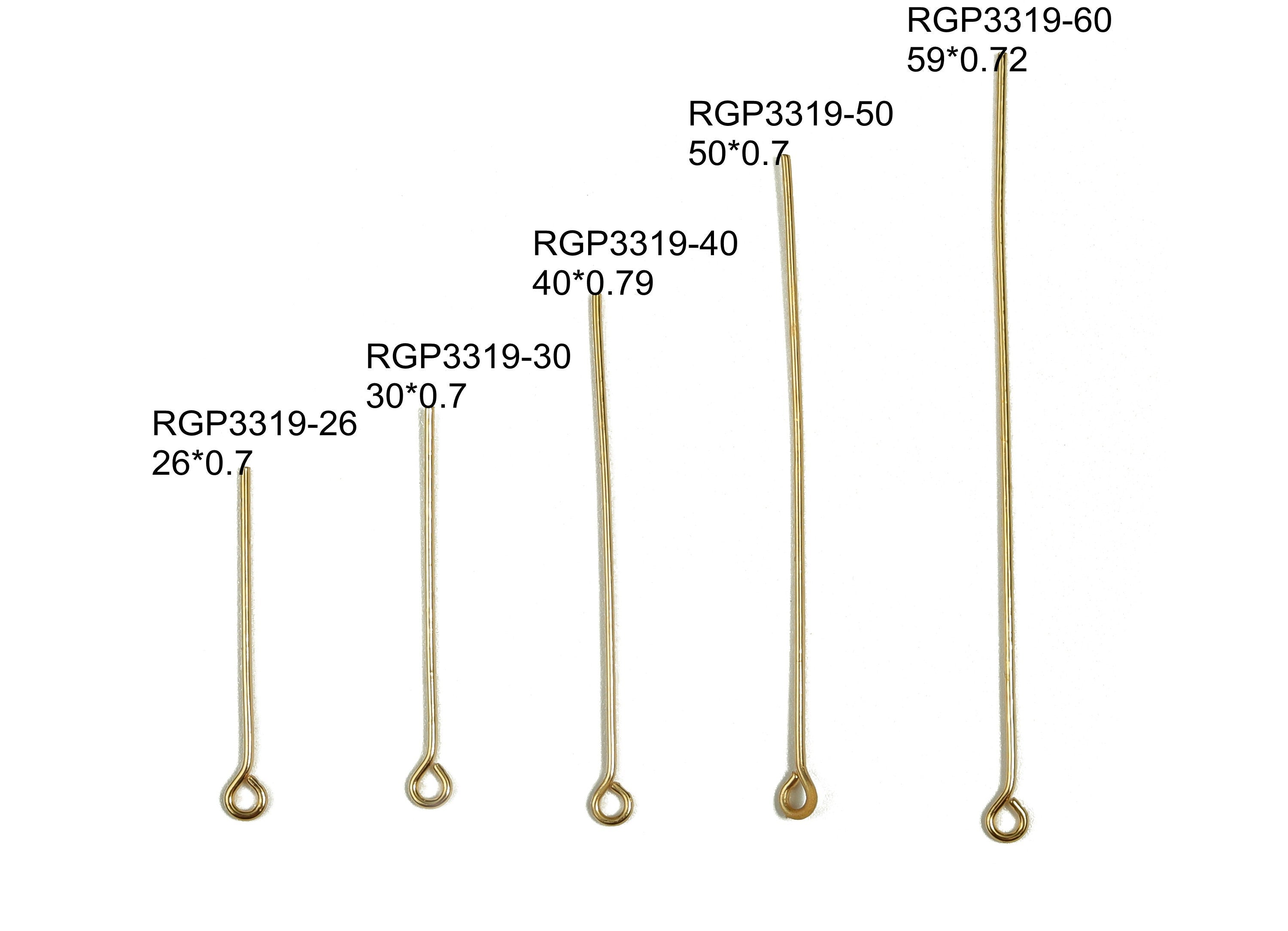 Brass Eye Pins – Shiny Gold Eye Pin – Solid Beading Eye Pins - 18K Real Gold Plated Brass - Jewelry Supplies - 59.73x0.72mm - RGP3319-60 - DOMEDBAZAAR