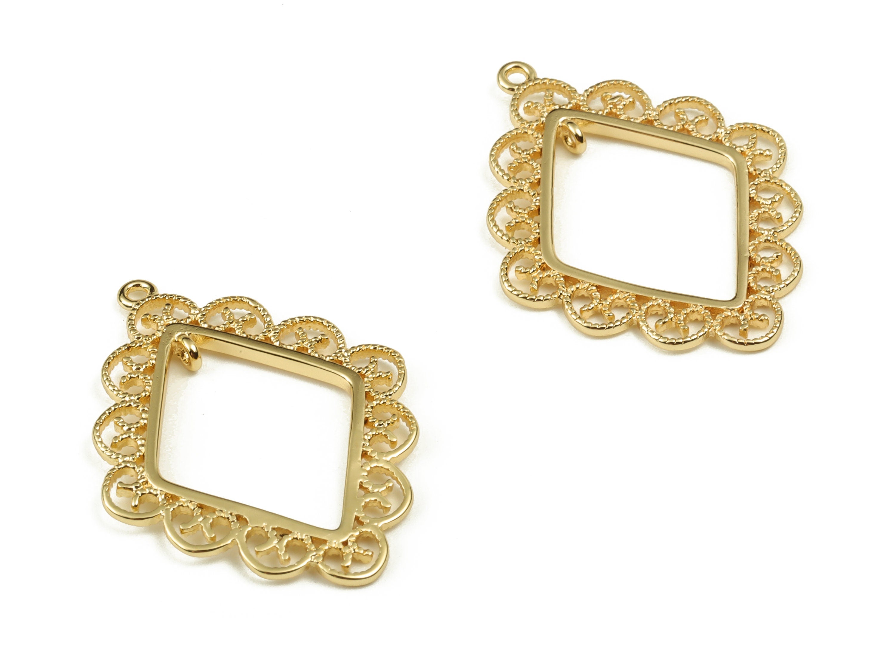 Brass Rhombic Earring Charms - Gold Rhombic Pendant - 18K Real Gold Plated Brass - Jewelry Making Supplies - 28.42x21.78x1.43mm - RGP3919 - DOMEDBAZAAR
