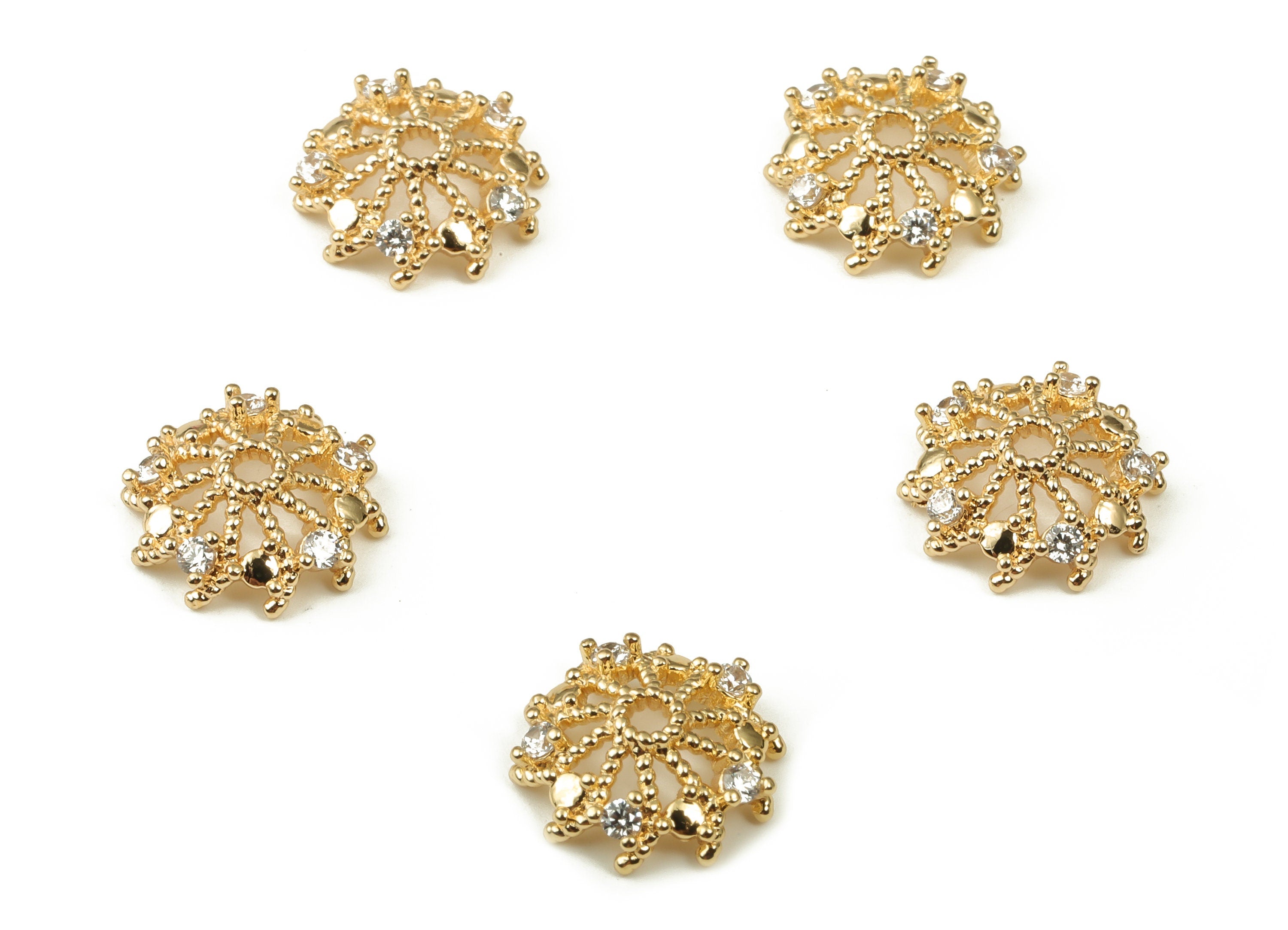 Flower Bead End Caps With Zircons - Spacer Bead Caps - 18K Gold Plated Brass Bracelet Beads Cap – Jewelry Supplies - 12x11.6x3.7mm – RGP3912 - DOMEDBAZAAR
