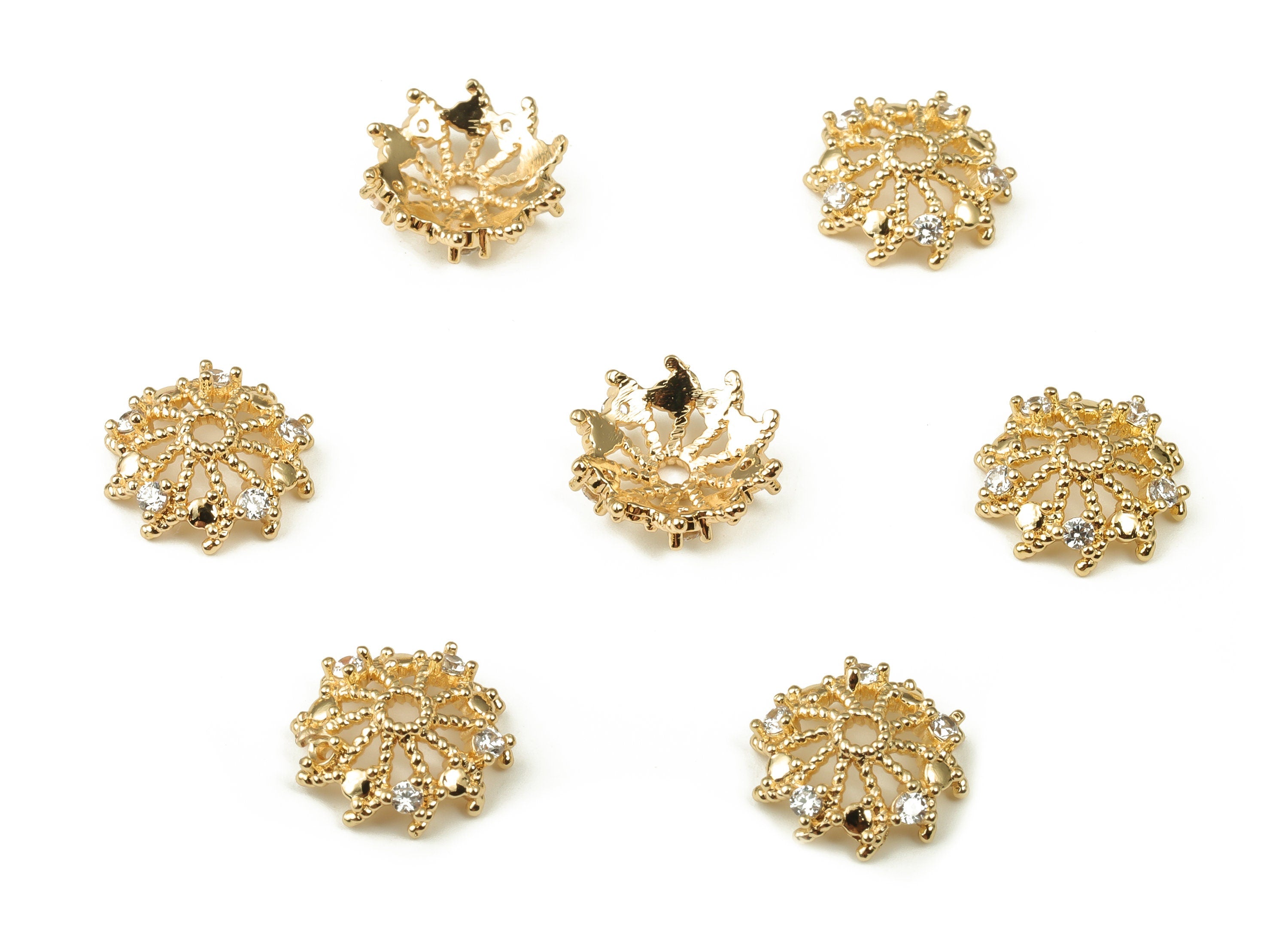 Flower Bead End Caps With Zircons - Spacer Bead Caps - 18K Gold Plated Brass Bracelet Beads Cap – Jewelry Supplies - 12x11.6x3.7mm – RGP3912 - DOMEDBAZAAR