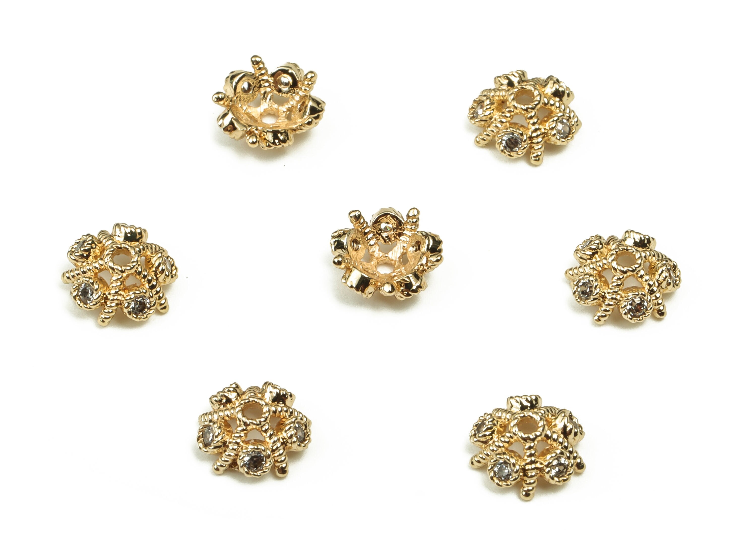 Flower Bead End Caps With Zircons - Spacer Bead Caps - 18K Gold Plated Brass Bracelet Beads Cap – Jewelry Supplies - 6.2x6.2x2.6mm – RGP3929 - DOMEDBAZAAR