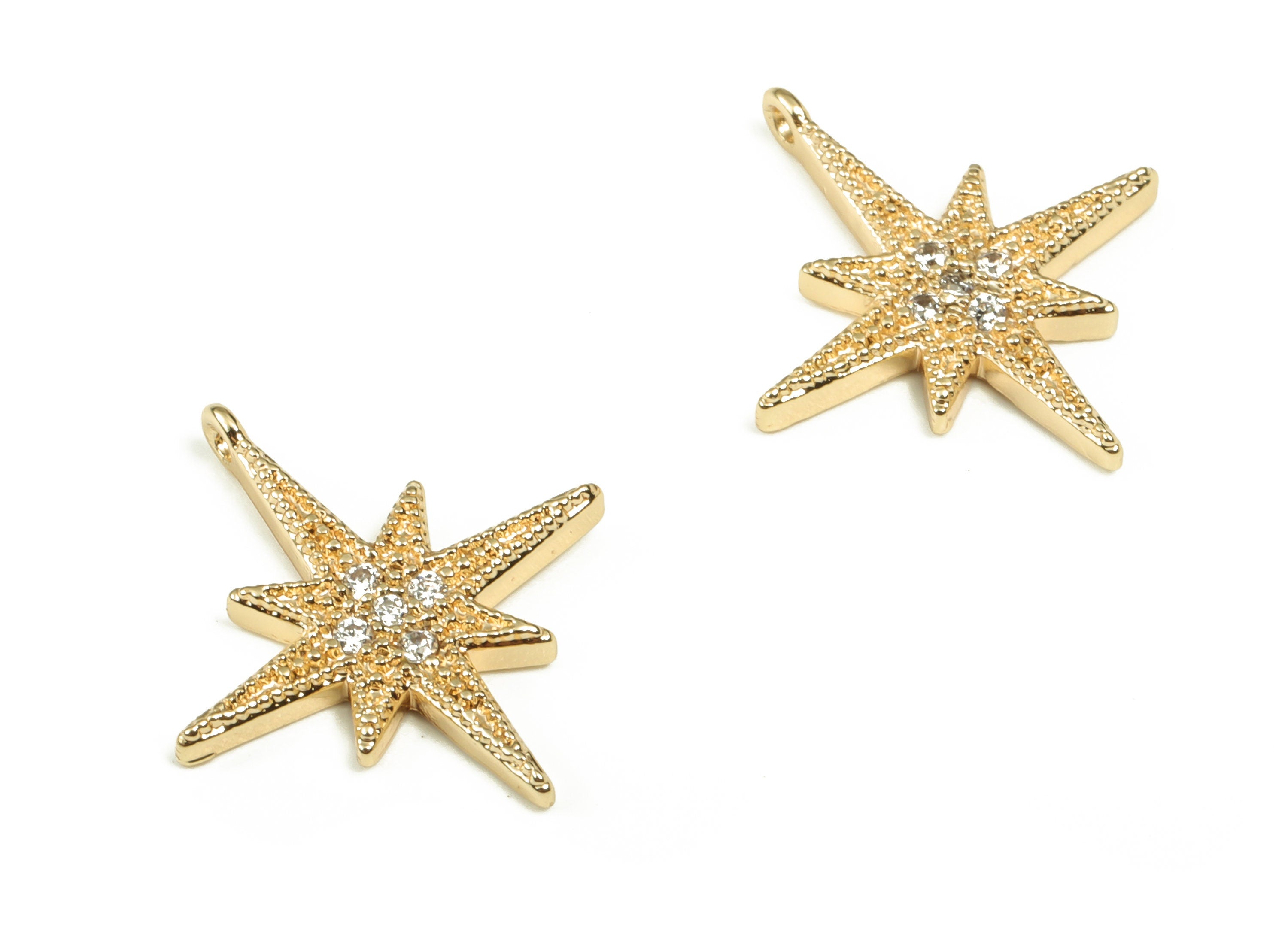 Brass Planet Earring Charms With Zircons - Gold Star Pendant - 18K Real Gold Plated Brass - Jewelry Supplies - 17.83x15.86x1.9mm - RGP3397 - DOMEDBAZAAR