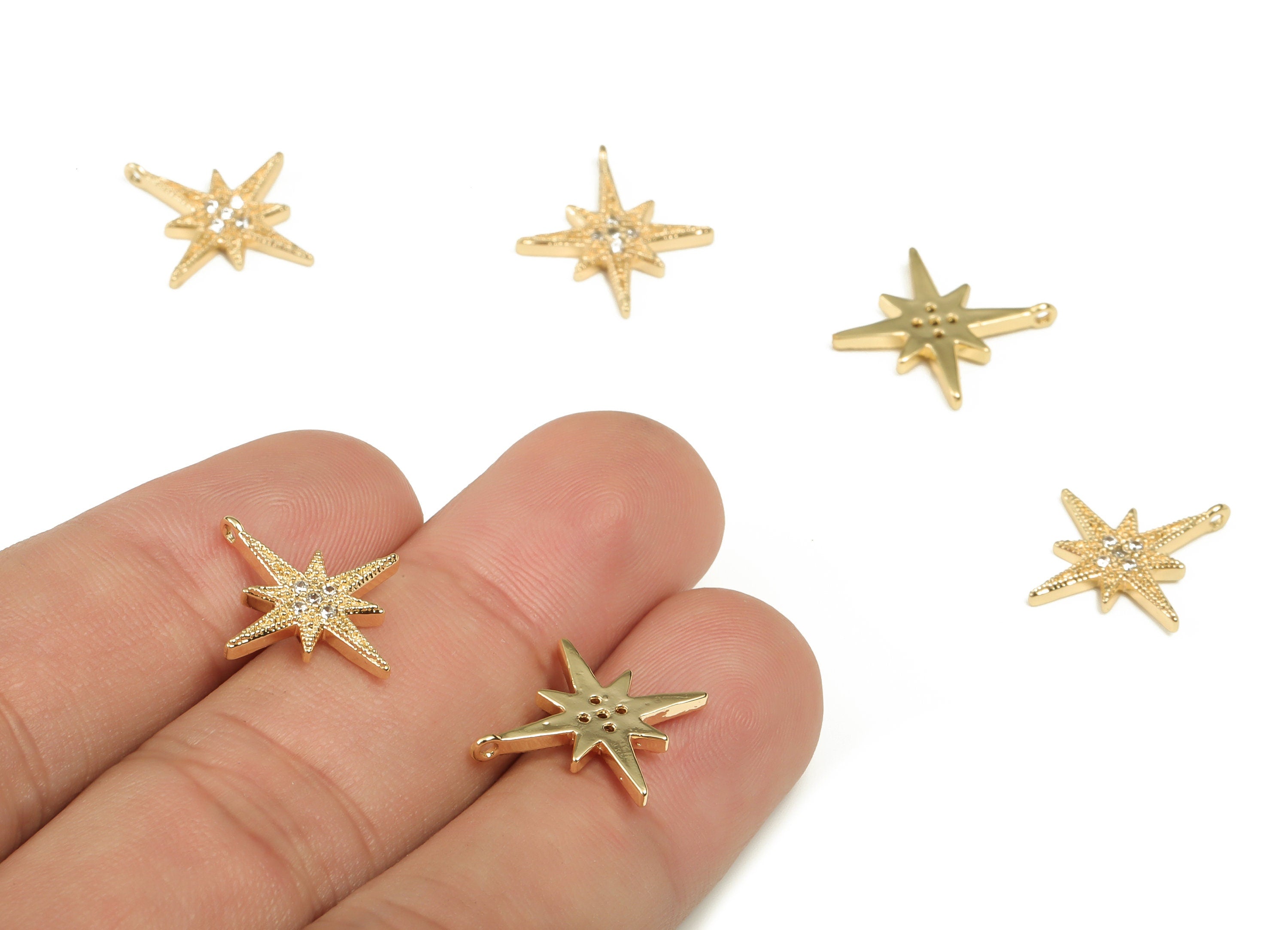 Brass Planet Earring Charms With Zircons - Gold Star Pendant - 18K Real Gold Plated Brass - Jewelry Supplies - 17.83x15.86x1.9mm - RGP3397 - DOMEDBAZAAR