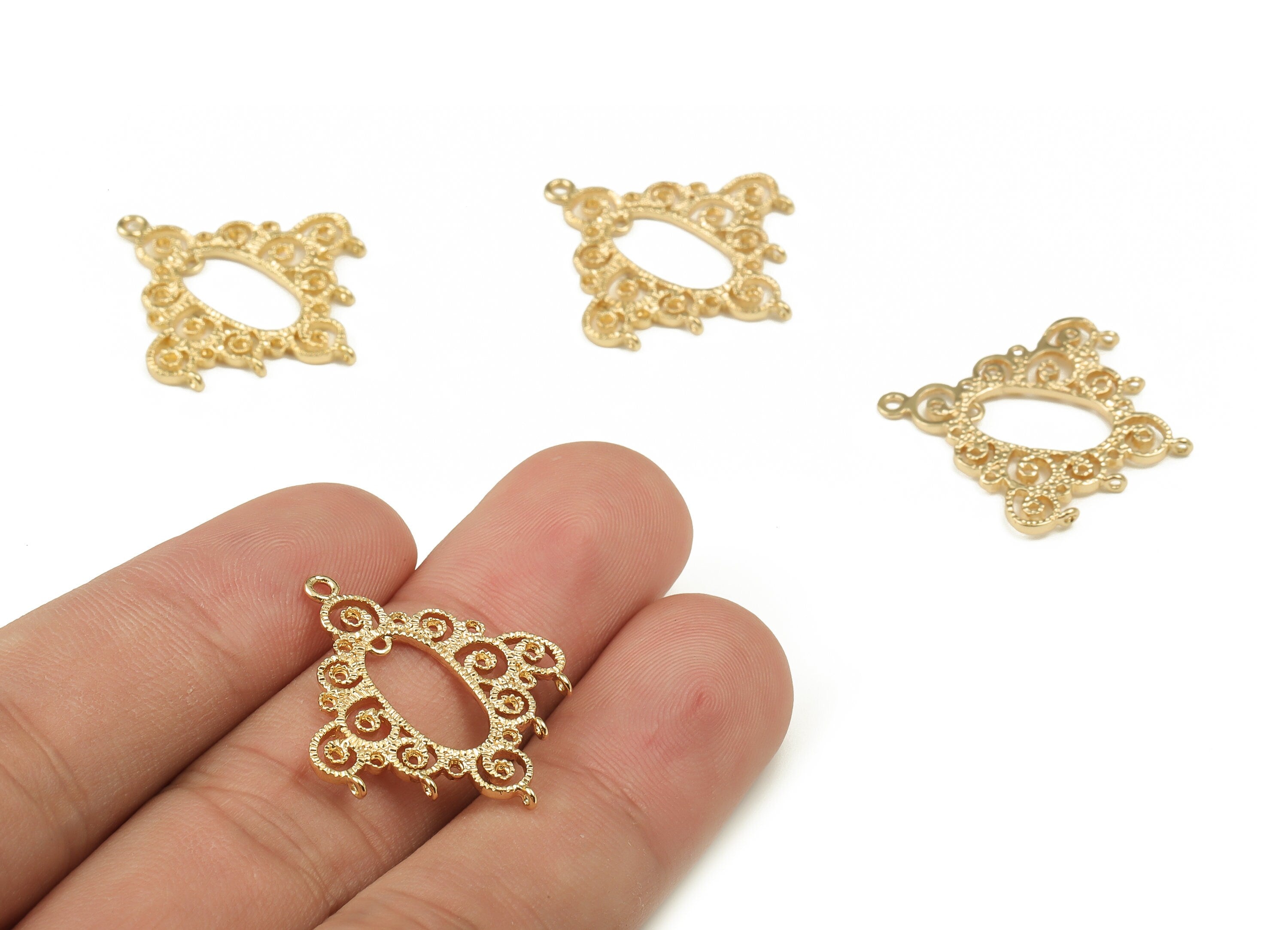 Brass Oval Earring Charms - Gold Oval Pendant - 18K Real Gold Plated Brass - Jewelry Making Supplies - 26.06x24.69x1.39mm - RGP3914 - DOMEDBAZAAR