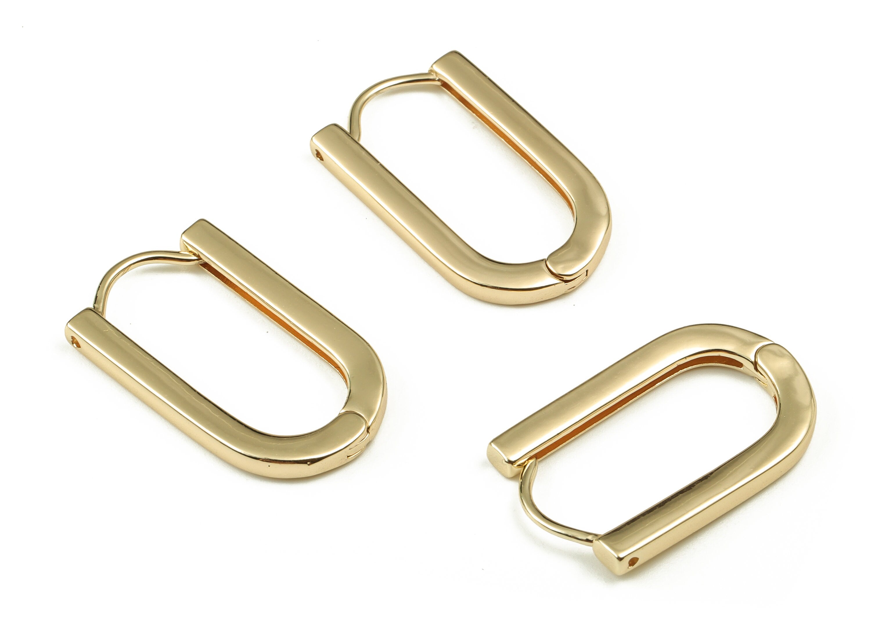 Rectangle Hoop Earrings – Small Huggie Hoops – U Shape Hoop – Minimal Earring - 18K Real Gold Plated Brass - 24.82x14.71x2.31mm - RGP3379 - DOMEDBAZAAR