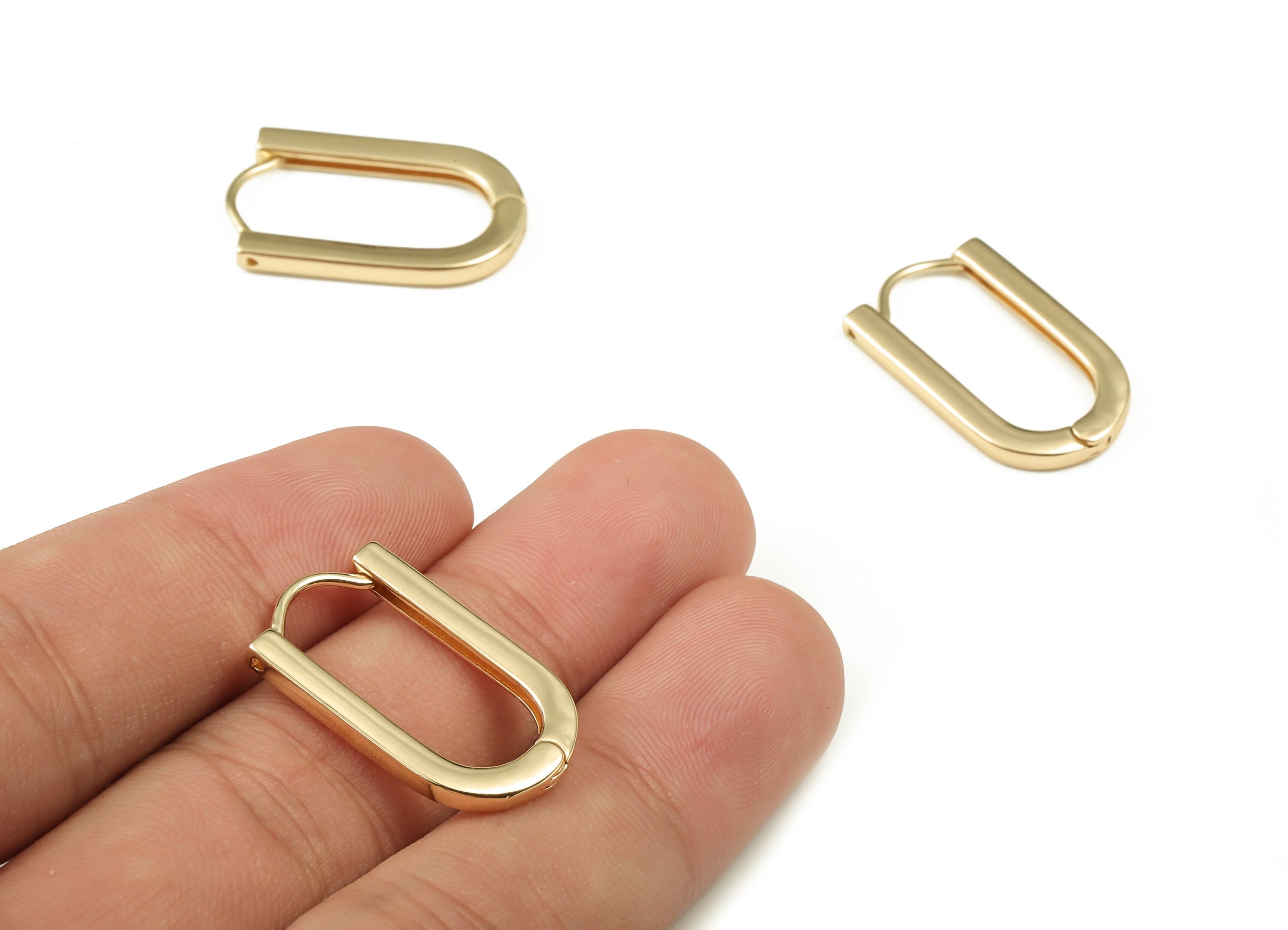 Rectangle Hoop Earrings – Small Huggie Hoops – U Shape Hoop – Minimal Earring - 18K Real Gold Plated Brass - 24.82x14.71x2.31mm - RGP3379 - DOMEDBAZAAR