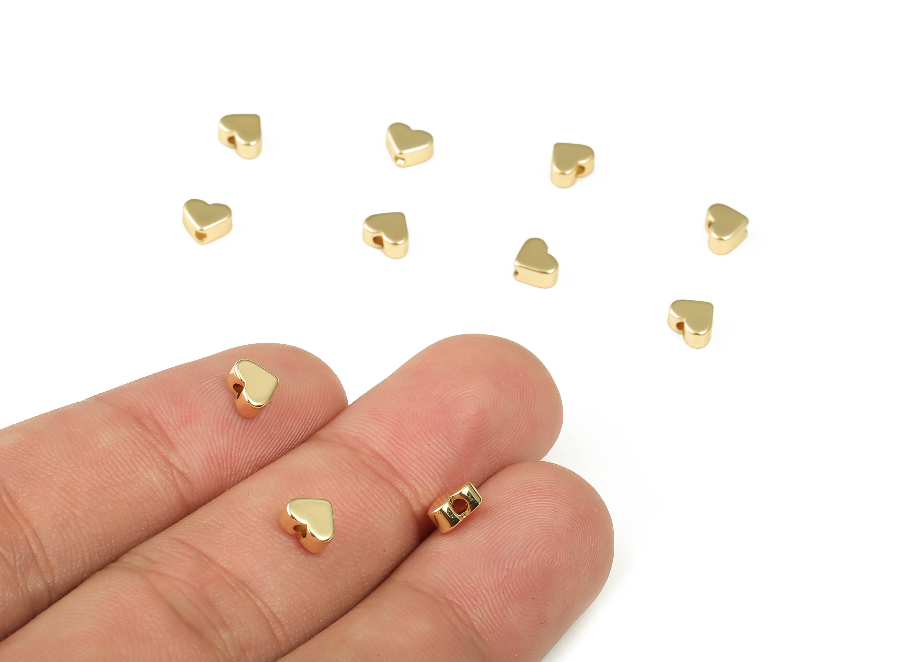 Heart Spacer Bead - Brass Heart Charms - Gold Heart Pendant - 18K Real Gold Plated Brass - Jewelry Supplies - 7.89x7.89x3.12mm - RGP3374 - DOMEDBAZAAR