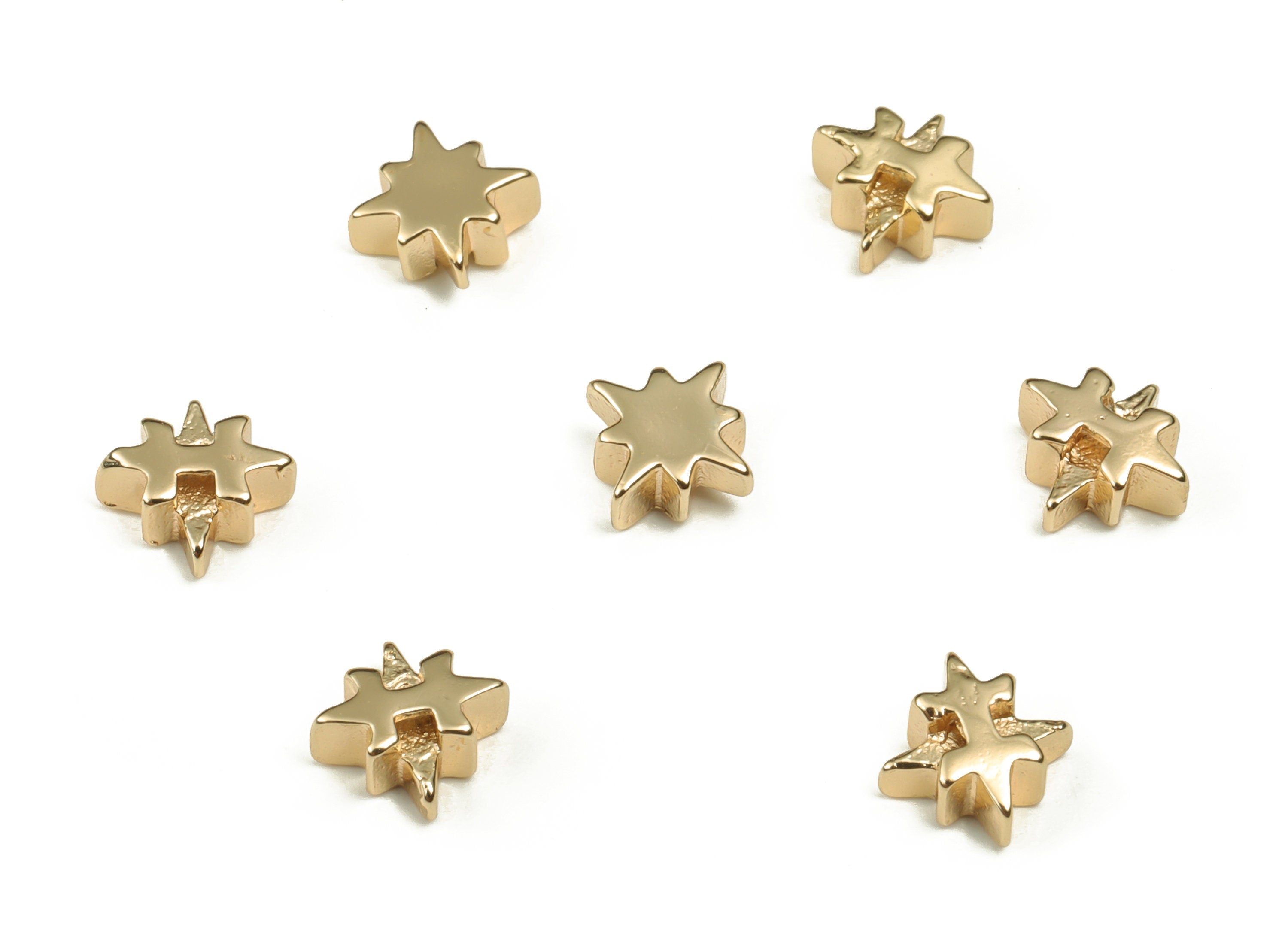 Star Spacer Bead - Brass Star Charms - Gold Star Pendant - 18K Real Gold Plated Brass - Jewelry Making Supplies - 6.3x6.07x2.76mm - RGP3933 - DOMEDBAZAAR