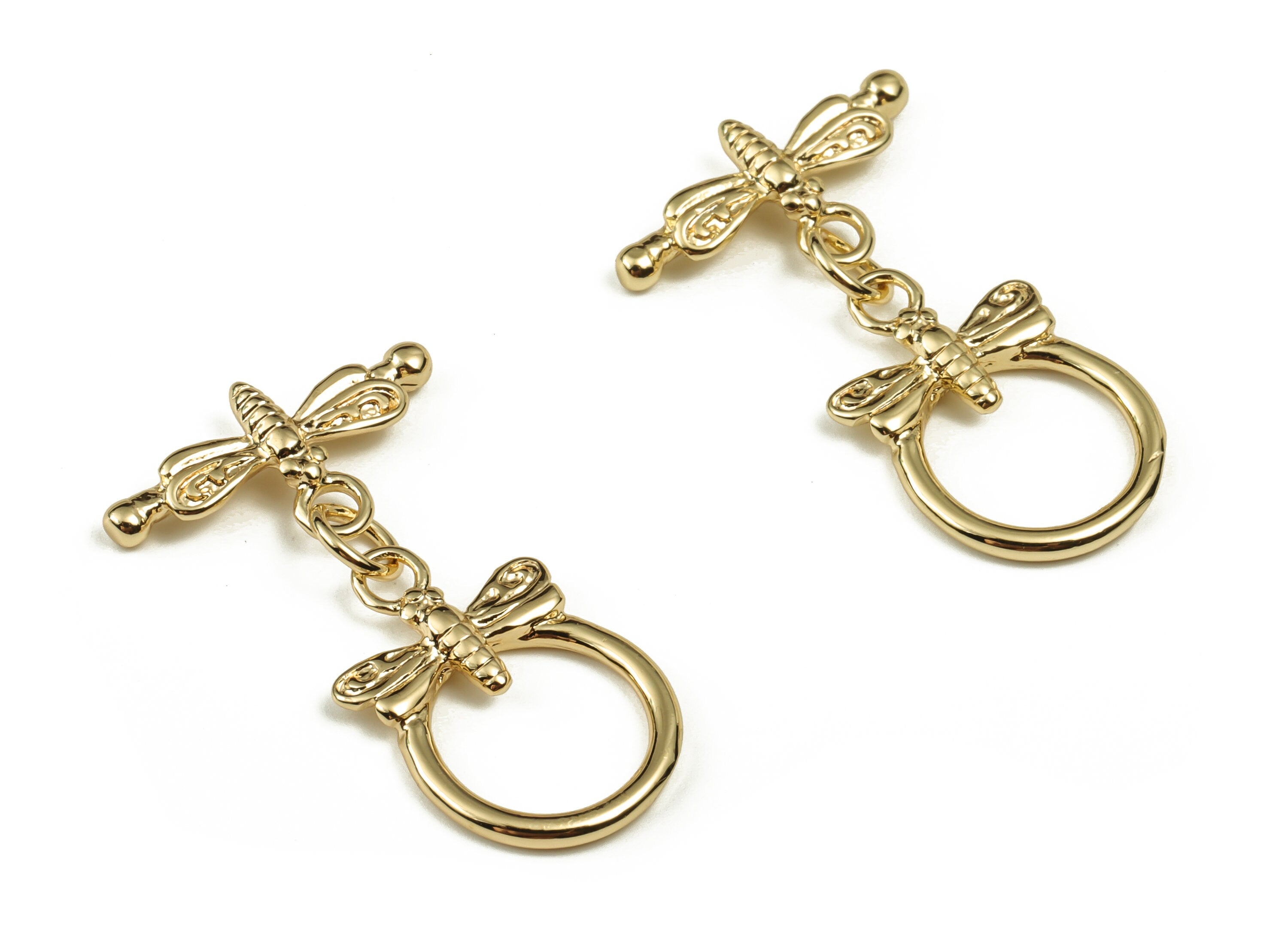 Brass Round Earring Clasp - Gold Plain Dragonfly - 18K Real Gold Plated Brass Clasp - Jewelry Making Supplies - 29.52x18.27x2.7mm - RGP3373 - DOMEDBAZAAR