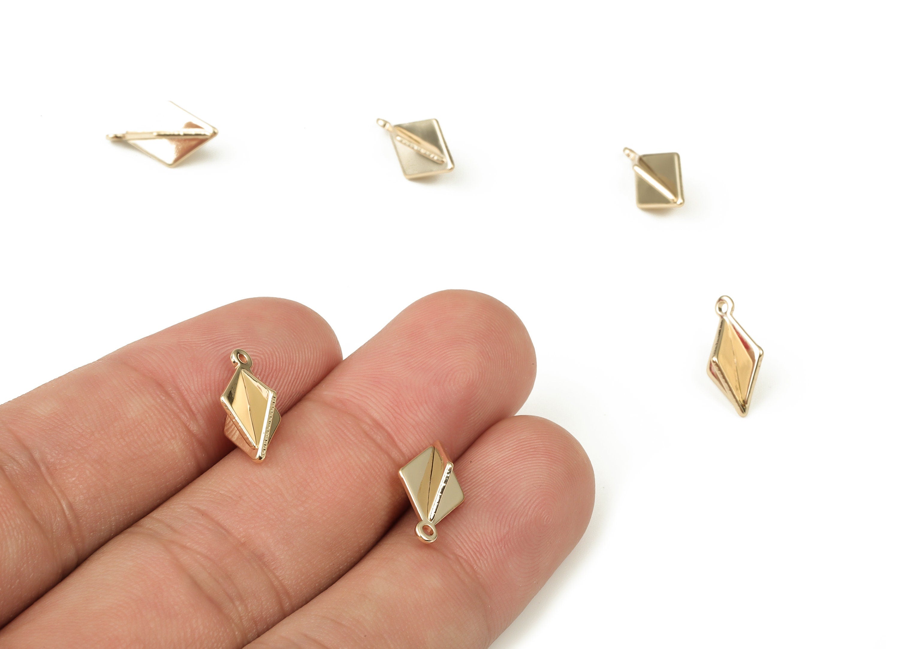 Brass Rhombic Earring Charms - Gold Rhombic Pendant - 18K Real Gold Plated Brass - Jewelry Making Supplies - 14.31x8.04x1.24mm - RGP3924 - DOMEDBAZAAR